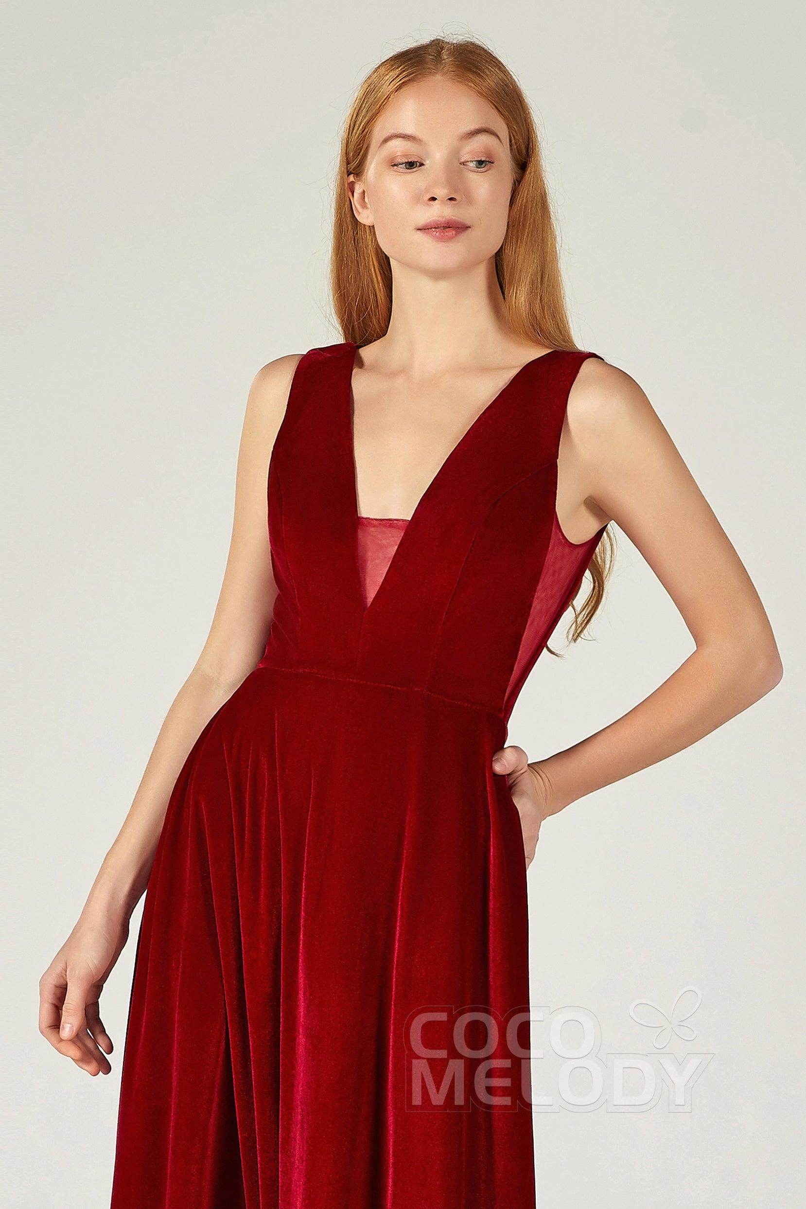 A-Line Floor Length Velvet Bridesmaid Dress CB0364