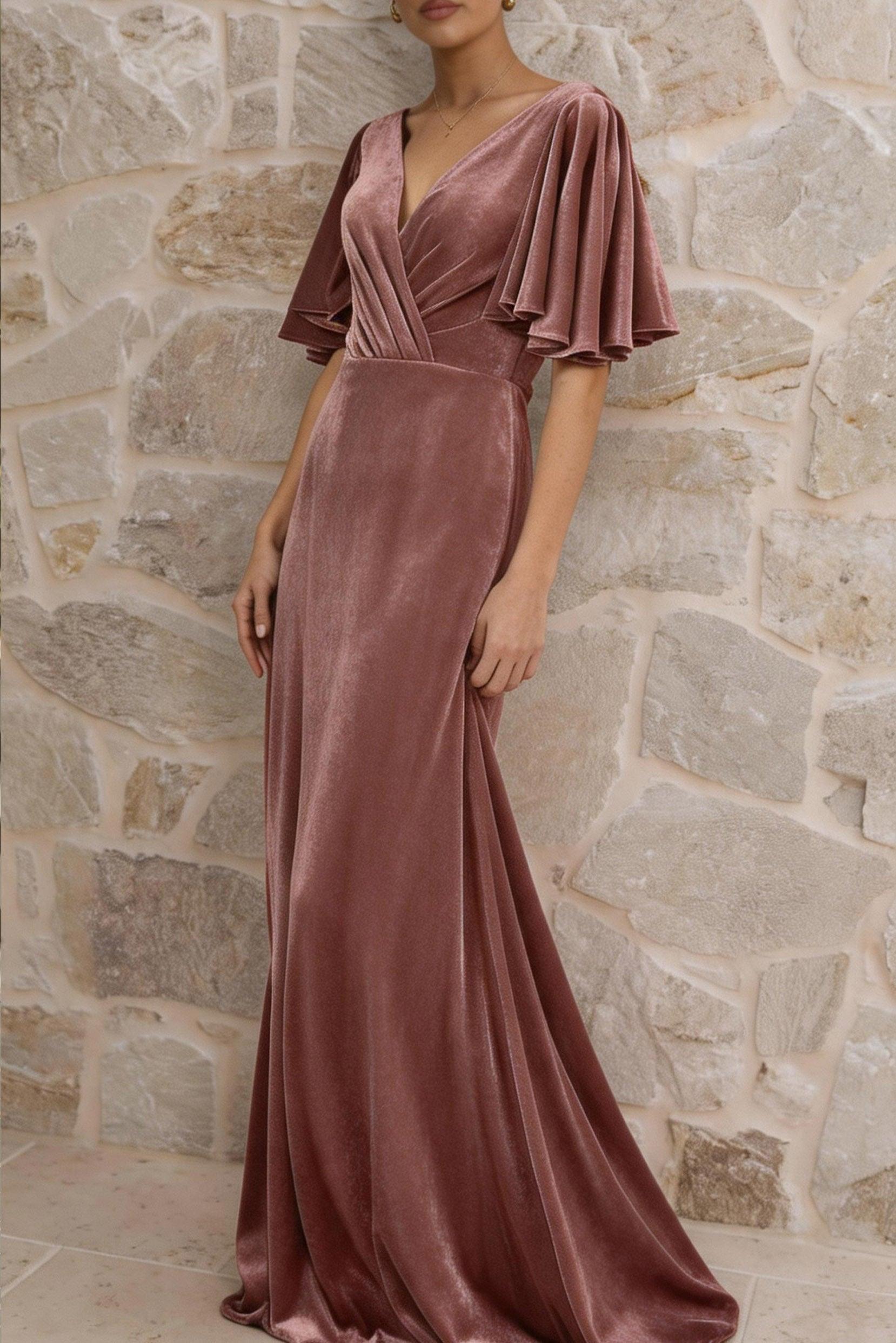 A-Line Floor Length Velvet Bridesmaid Dress Formal Dresses CB0367