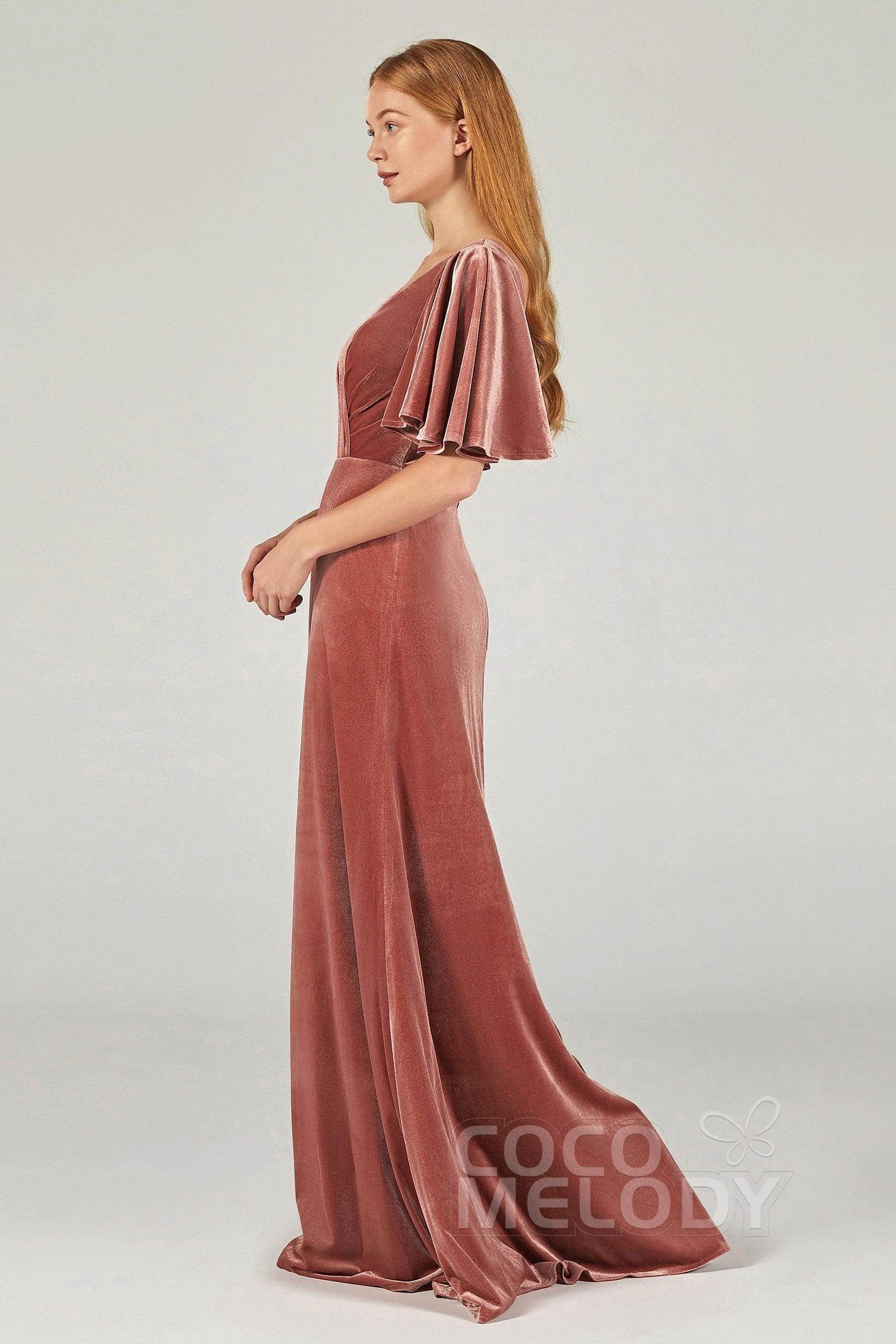 A-Line Floor Length Velvet Bridesmaid Dress Formal Dresses CB0367PS