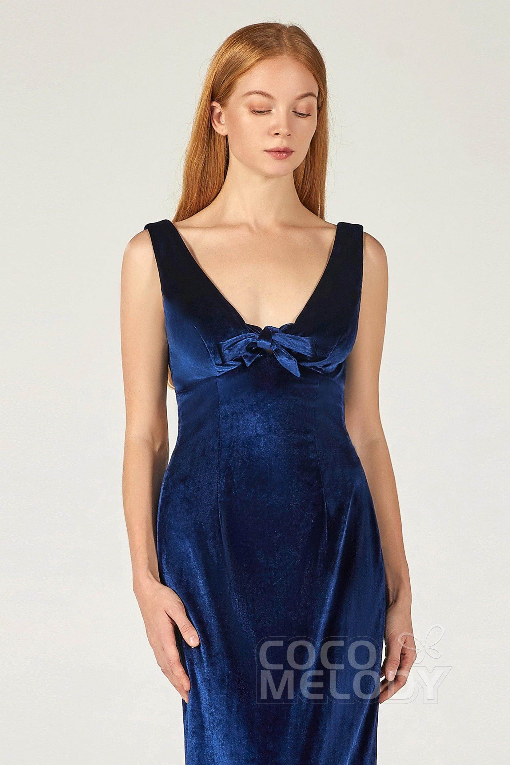 Sheath-Column Floor Length Velvet Bridesmaid Dress Formal Dresses CB0369