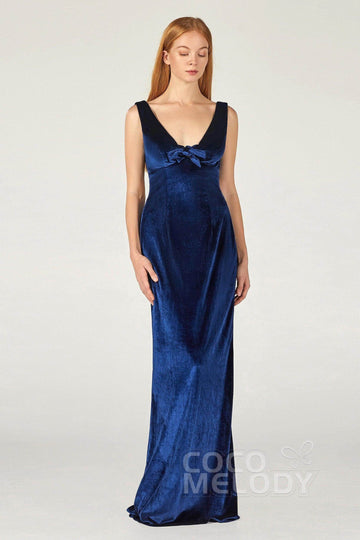Sheath-Column Floor Length Velvet Bridesmaid Dress Formal Dresses CB0369