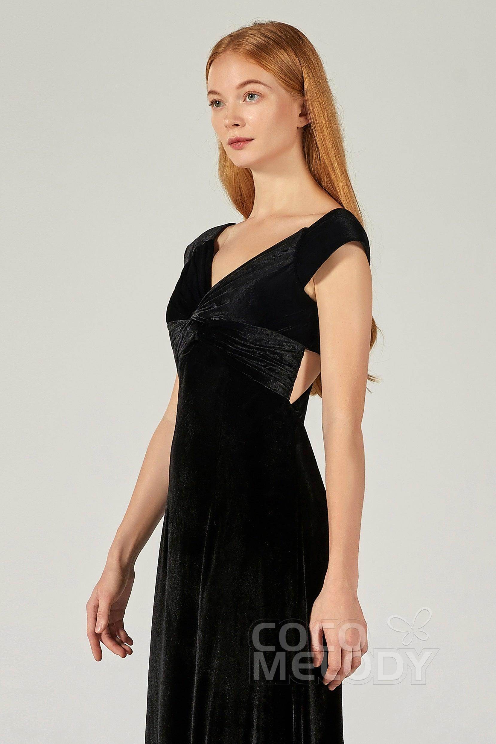 A-Line Floor Length Velvet Bridesmaid Dress CB0371