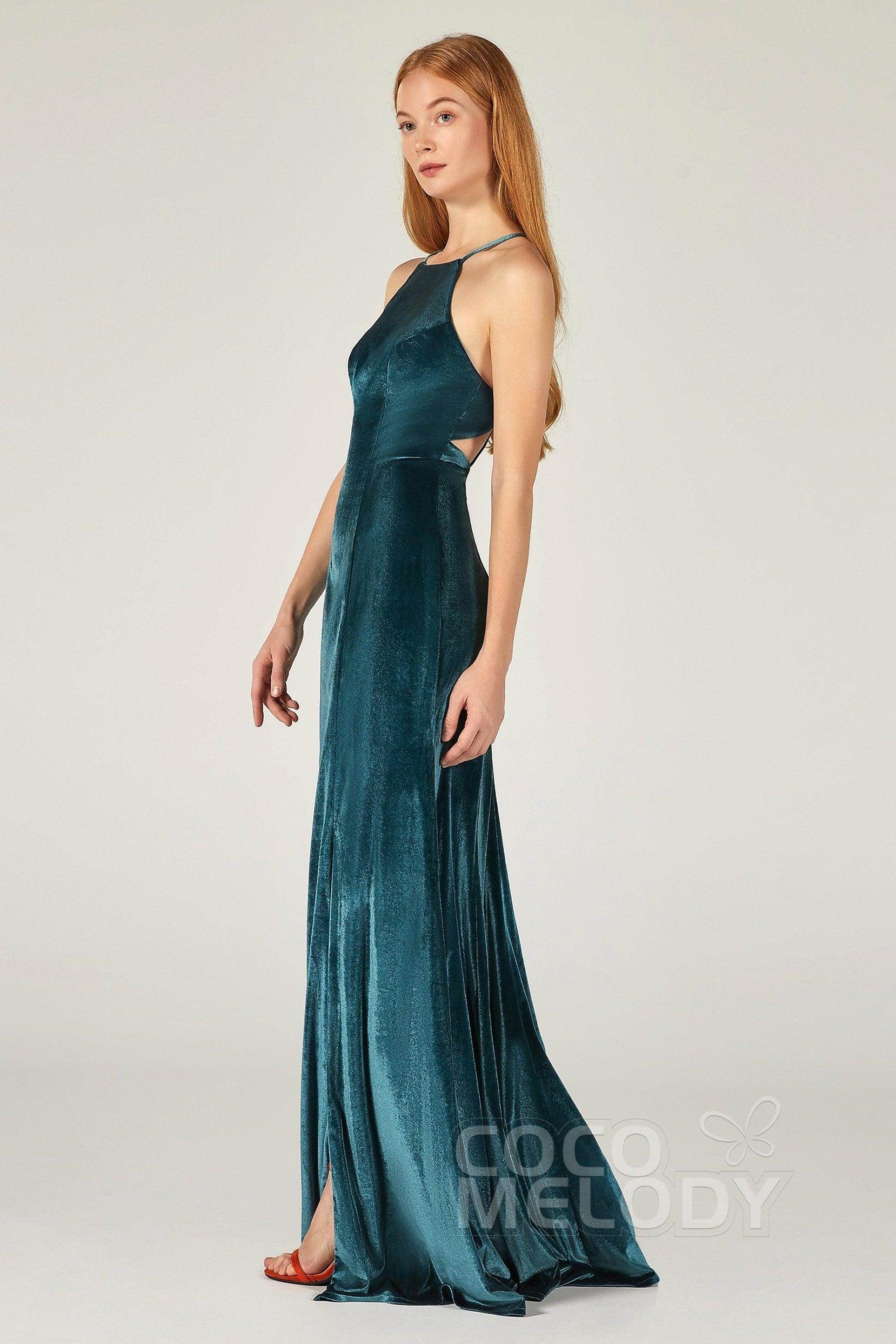 Sheath-Column Floor Length Velvet Bridesmaid Dress CB0372