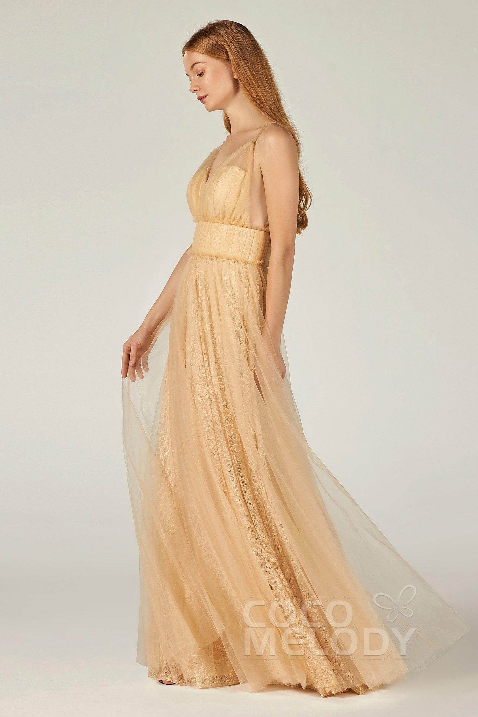 A-Line Floor Length Tulle Lace Bridesmaid Dress CB0374
