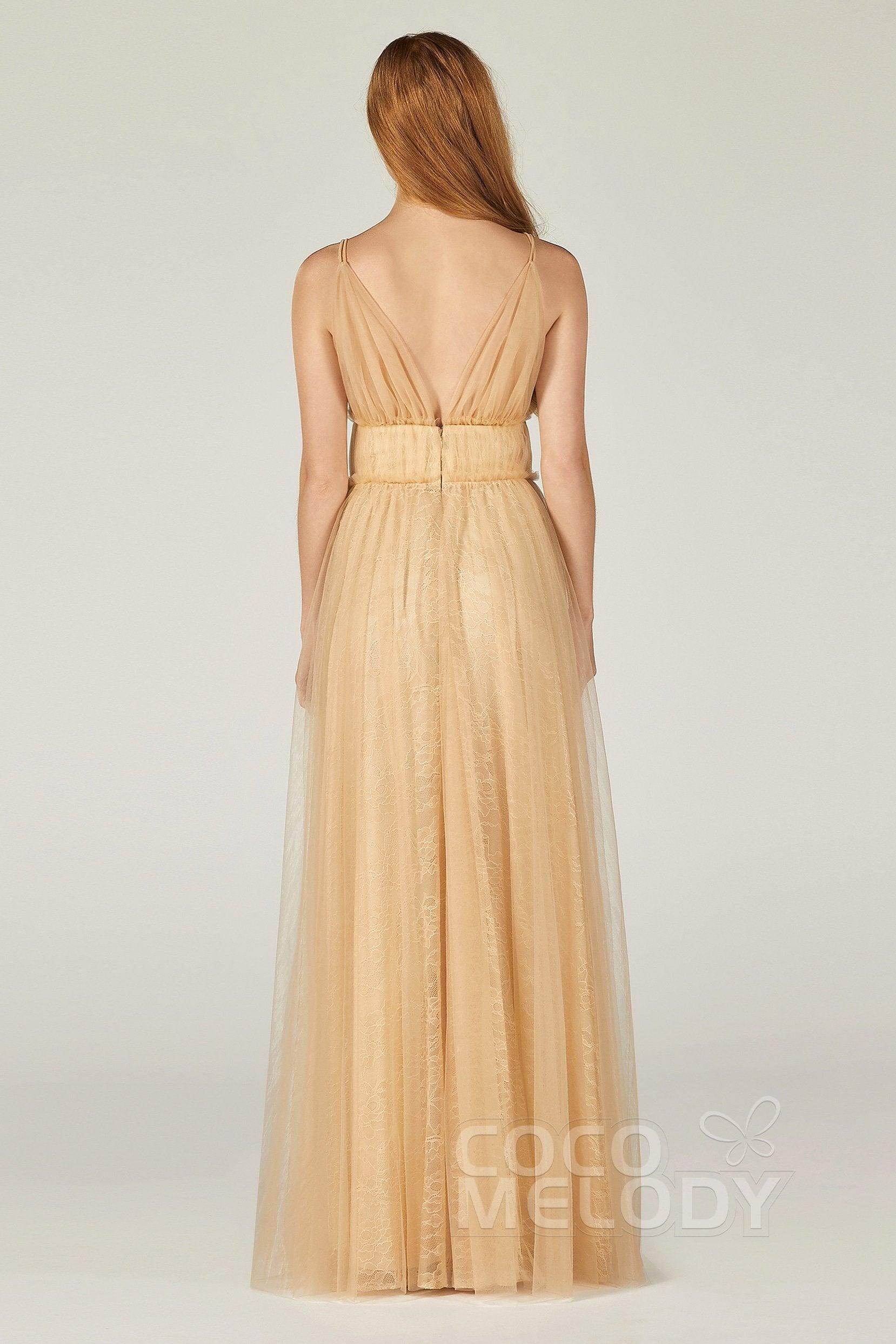 A-Line Floor Length Tulle Lace Bridesmaid Dress CB0374