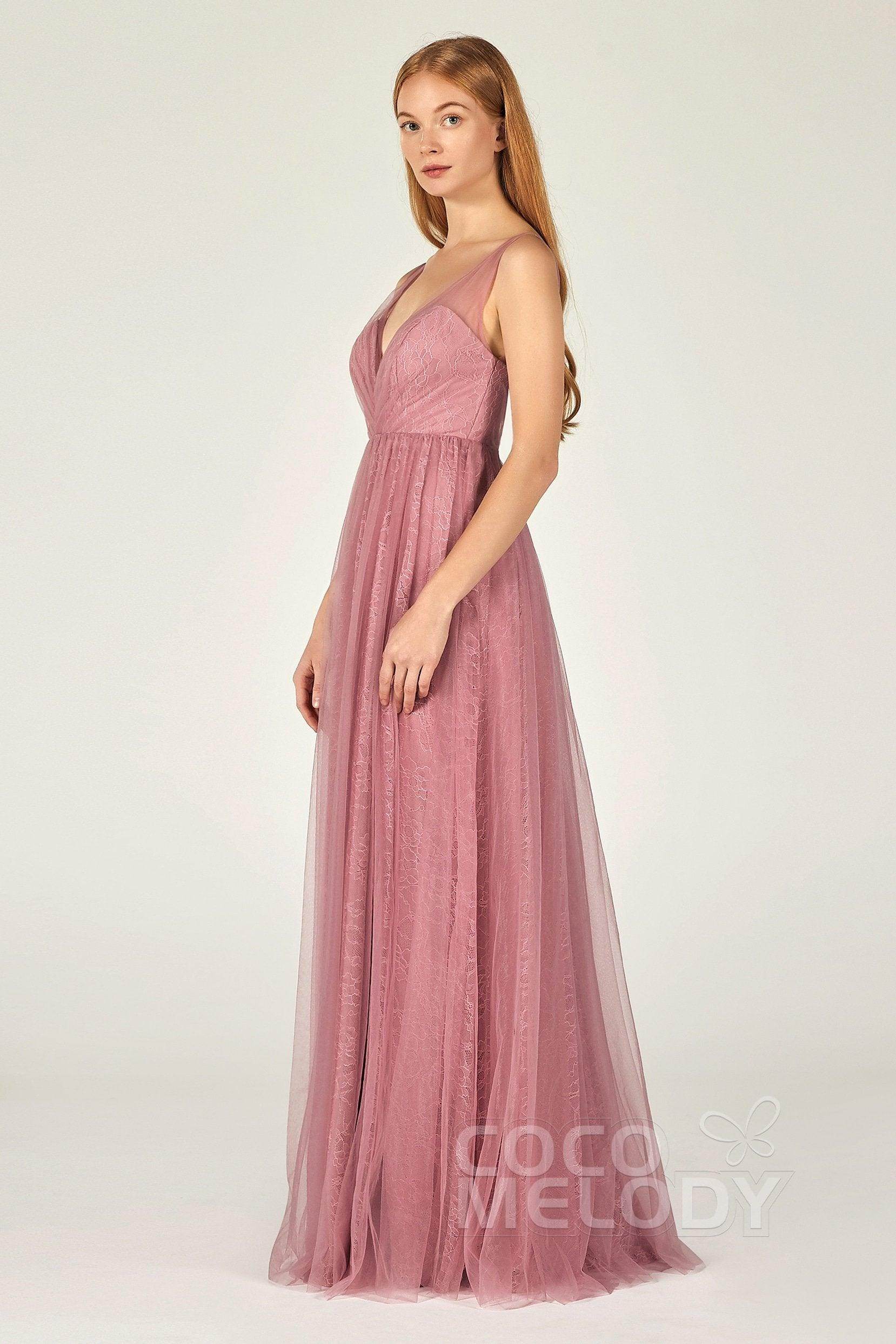 A-Line Floor Length Tulle Lace Bridesmaid Dress CB0375