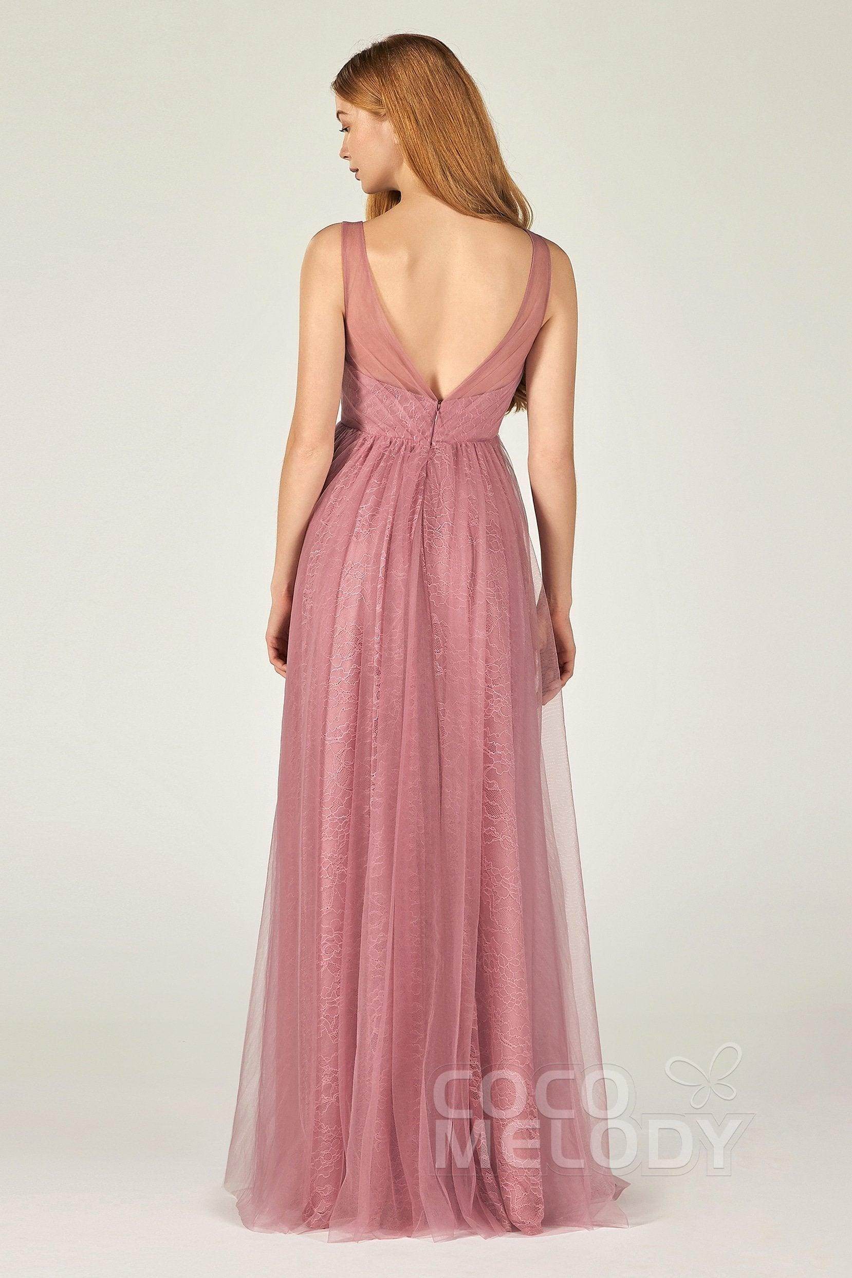 A-Line Floor Length Tulle Lace Bridesmaid Dress CB0375