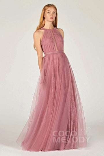 A-Line Floor Length Tulle/Lace Bridesmaid Dress CB0376