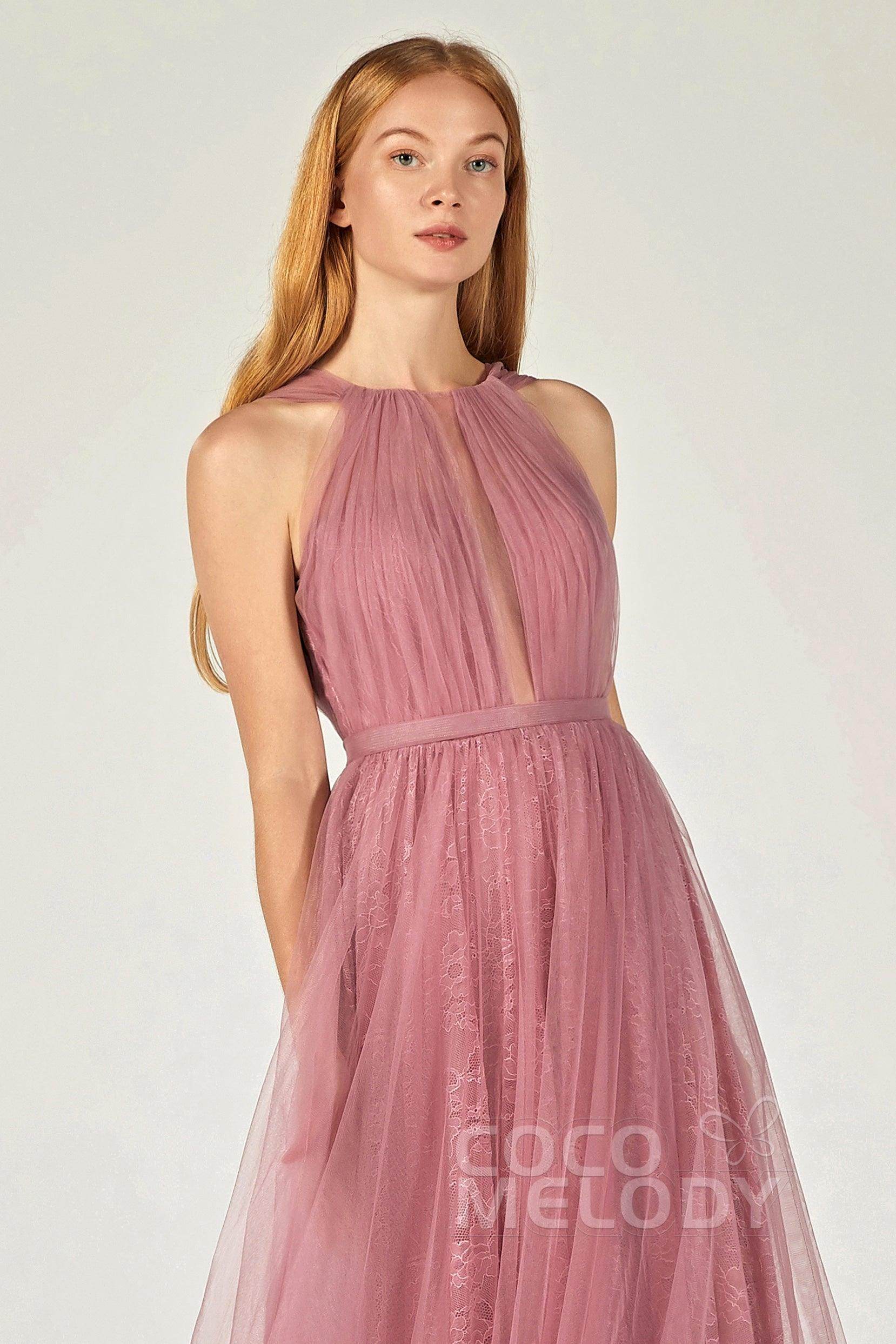 A-Line Floor Length Tulle/Lace Bridesmaid Dress CB0376