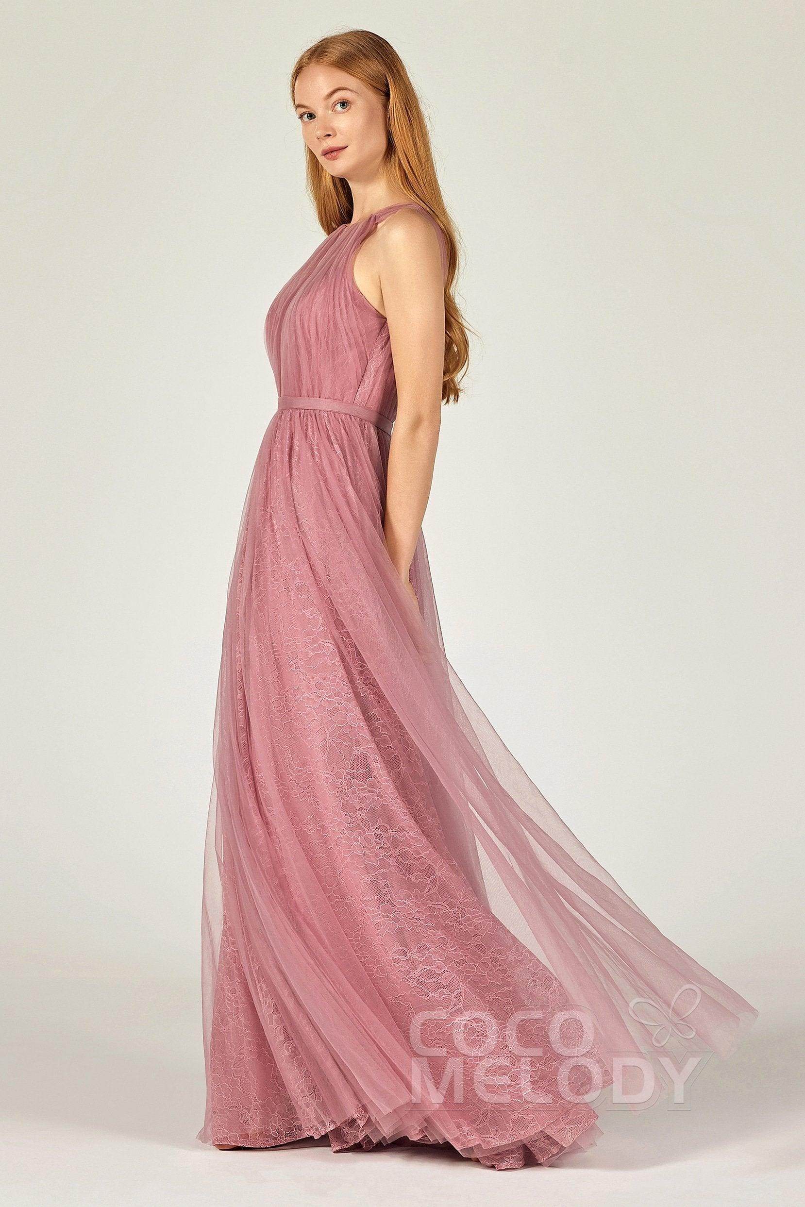 A-Line Floor Length Tulle/Lace Bridesmaid Dress CB0376