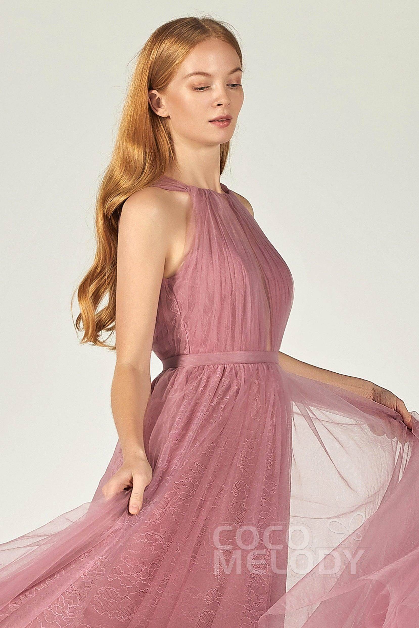 A-Line Floor Length Tulle/Lace Bridesmaid Dress CB0376