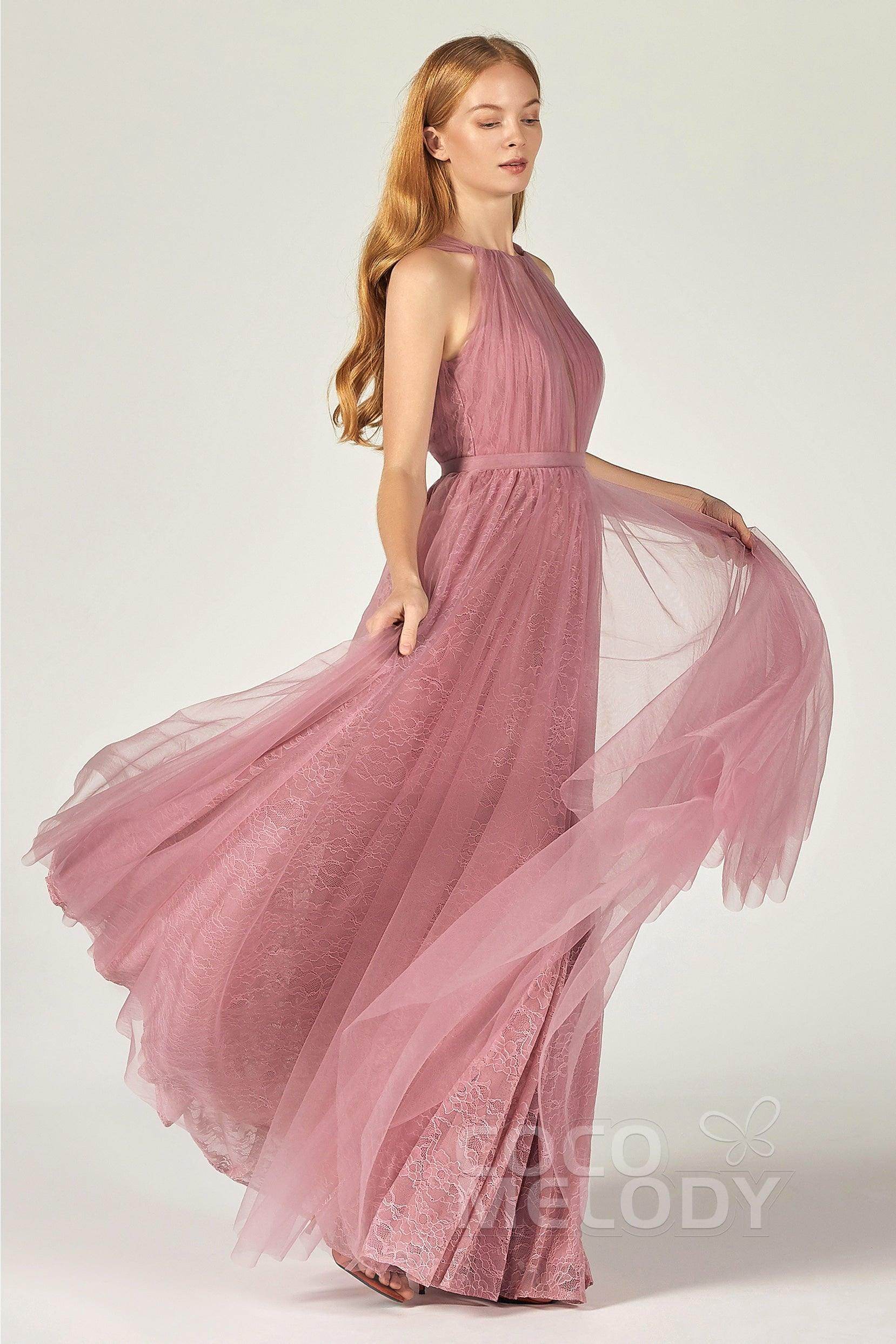 A-Line Floor Length Tulle/Lace Bridesmaid Dress CB0376