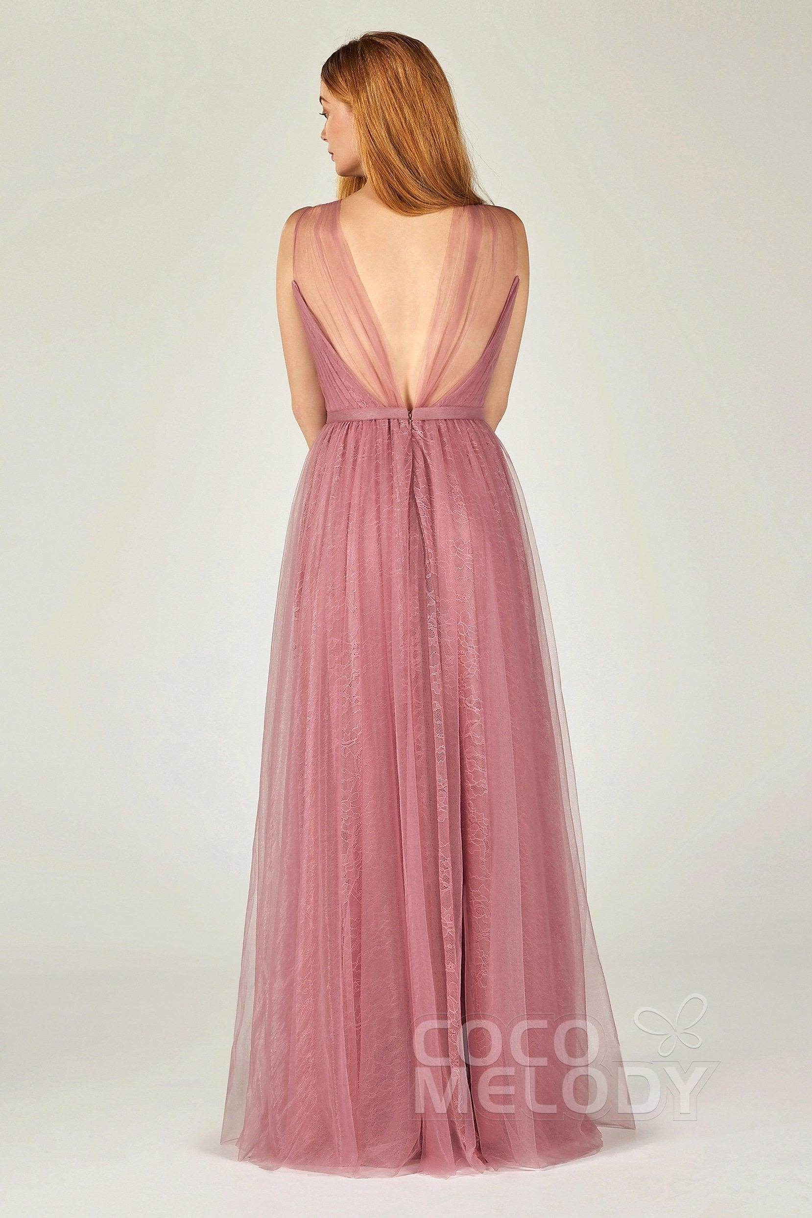 A-Line Floor Length Tulle/Lace Bridesmaid Dress CB0376