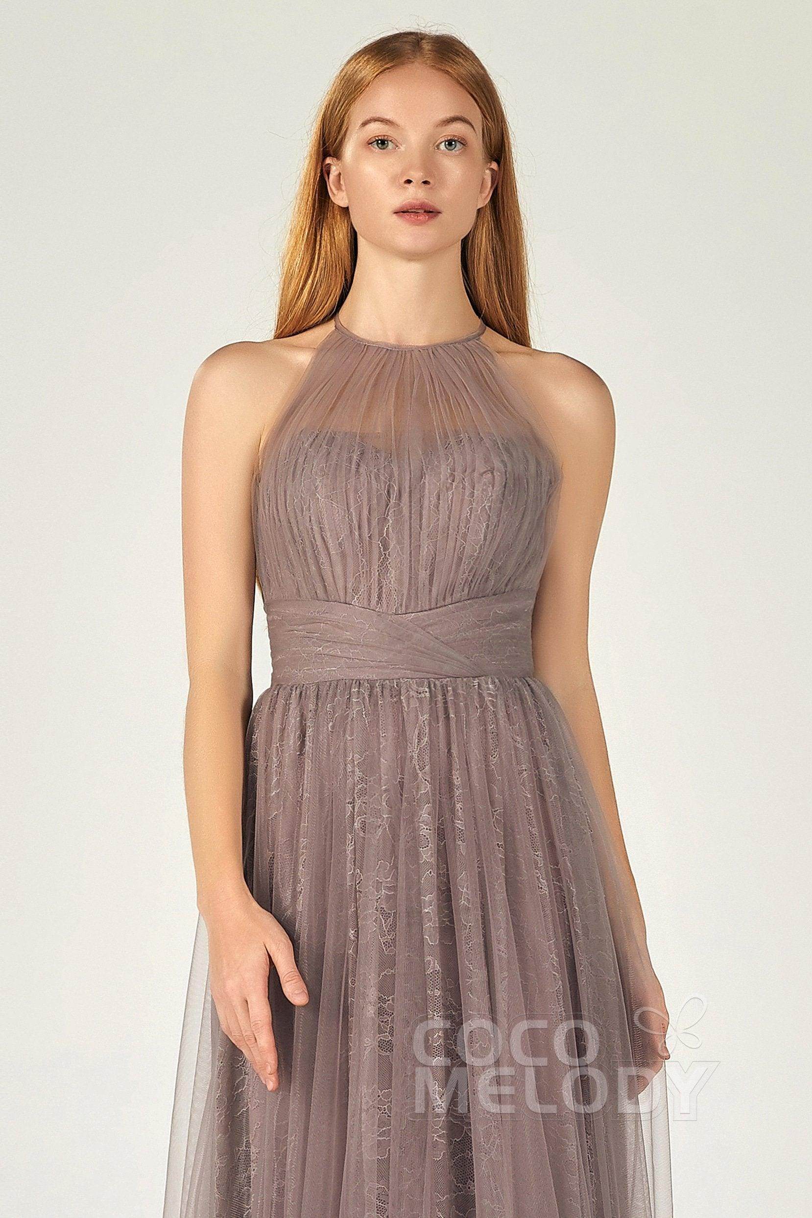 A-Line Floor Length Tulle Lace Bridesmaid Dress CB0377