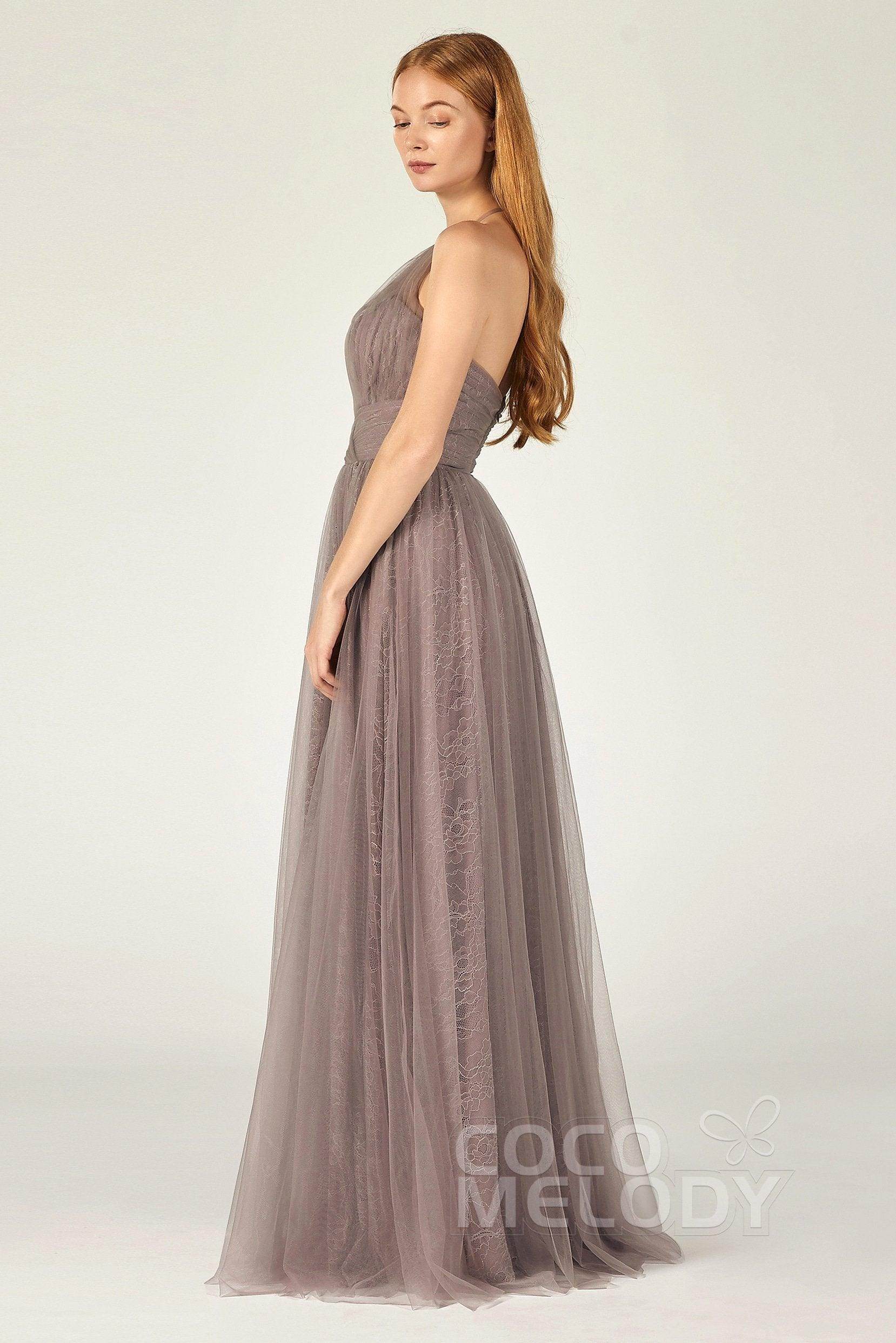 A-Line Floor Length Tulle Lace Bridesmaid Dress CB0377