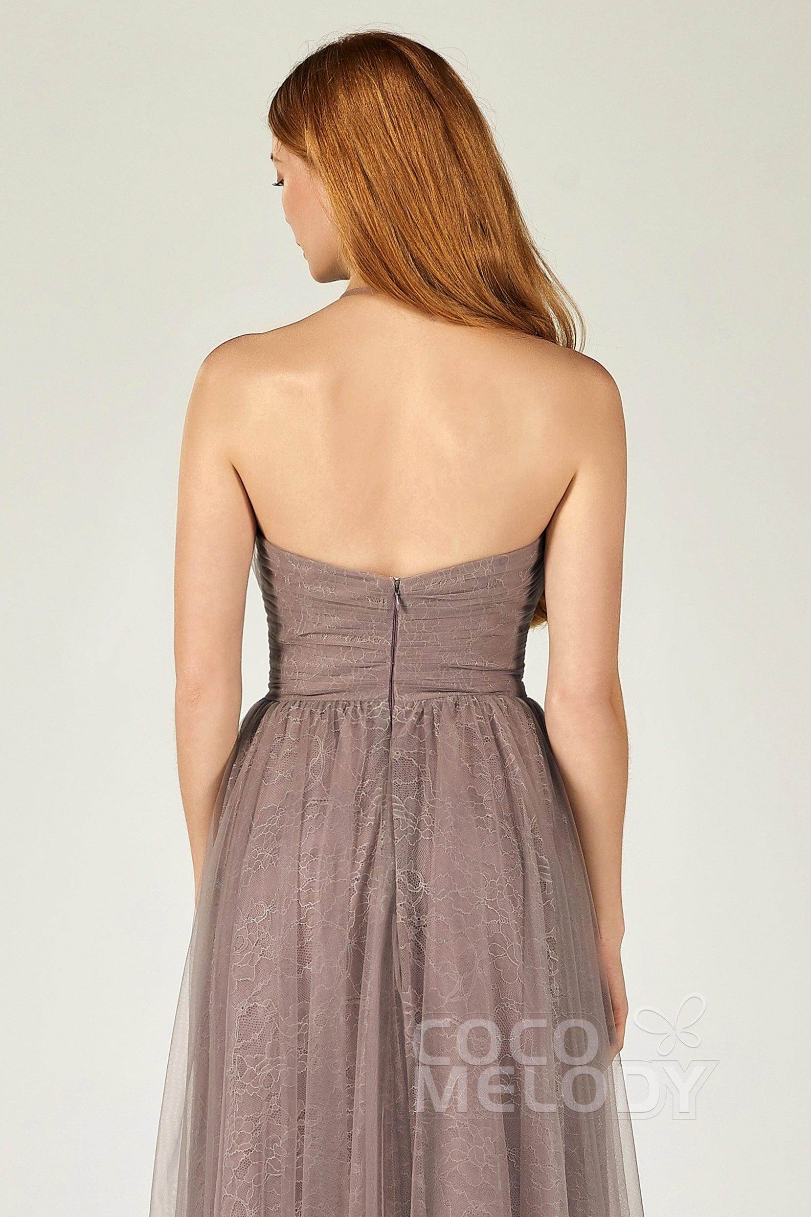 A-Line Floor Length Tulle Lace Bridesmaid Dress CB0377