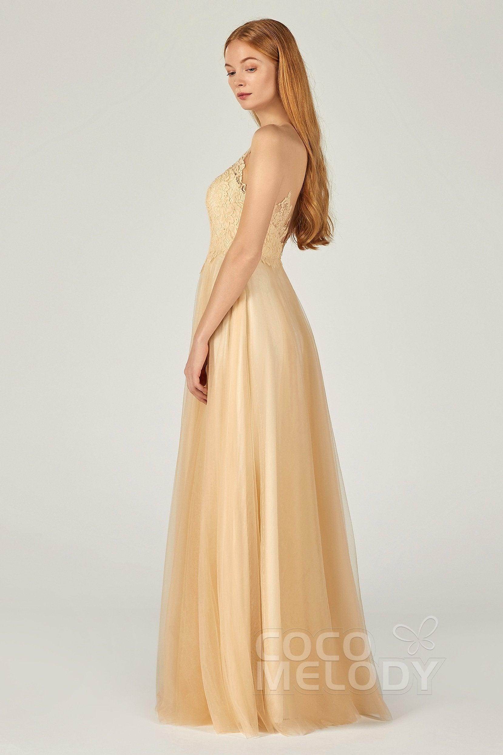A-Line Floor Length Tulle Lace Bridesmaid Dress CB0378