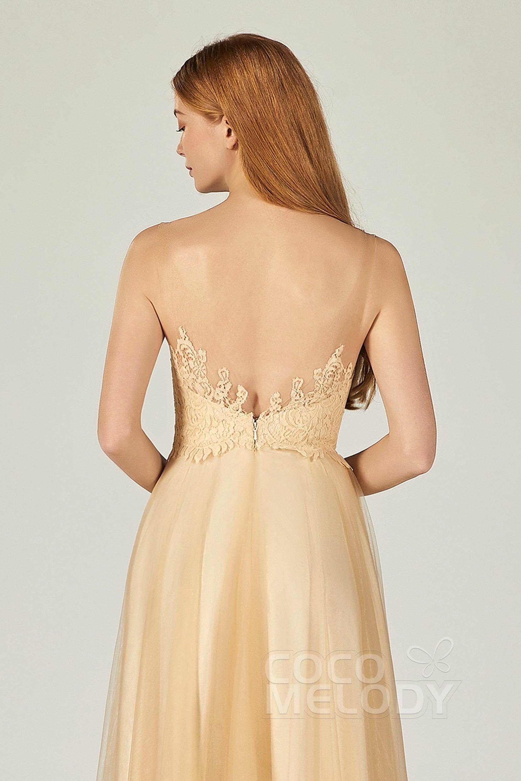 A-Line Floor Length Tulle Lace Bridesmaid Dress CB0378