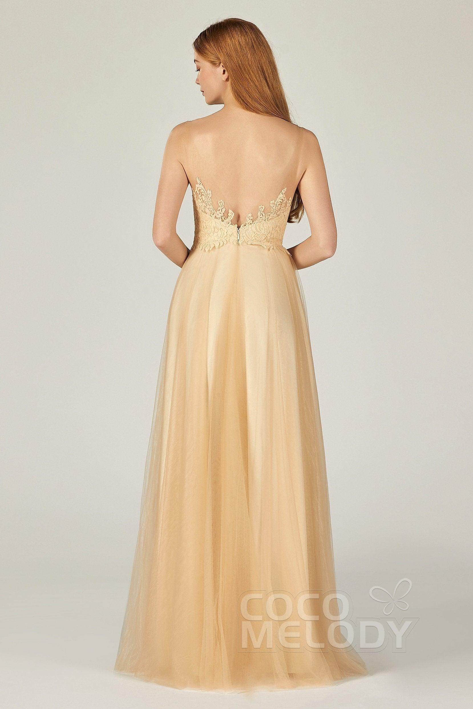 A-Line Floor Length Tulle Lace Bridesmaid Dress CB0378