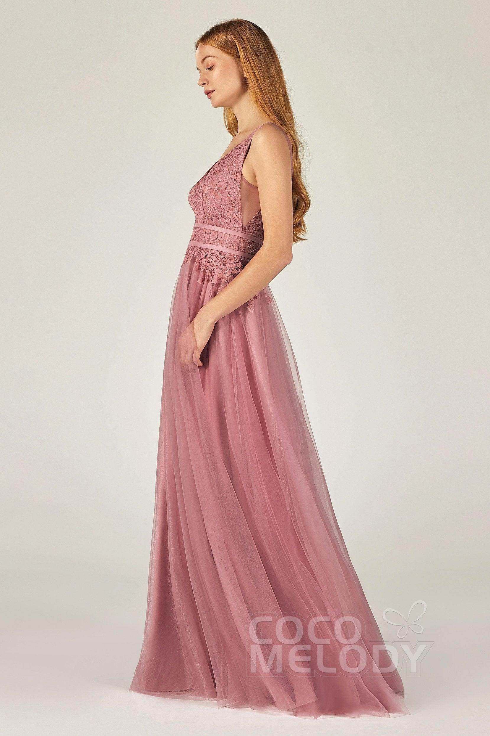 A-Line Floor Length Tulle Lace Bridesmaid Dress CB0379
