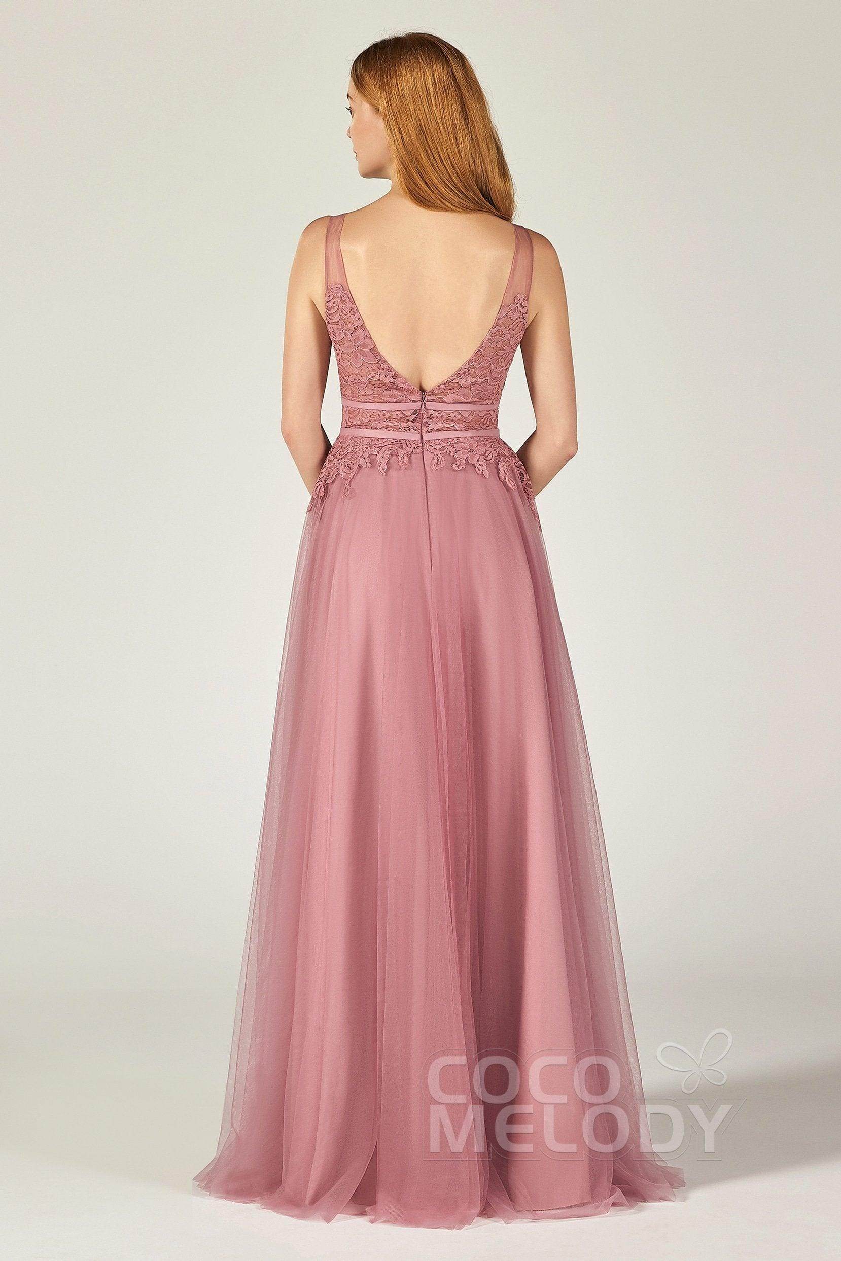 A-Line Floor Length Tulle Lace Bridesmaid Dress CB0379