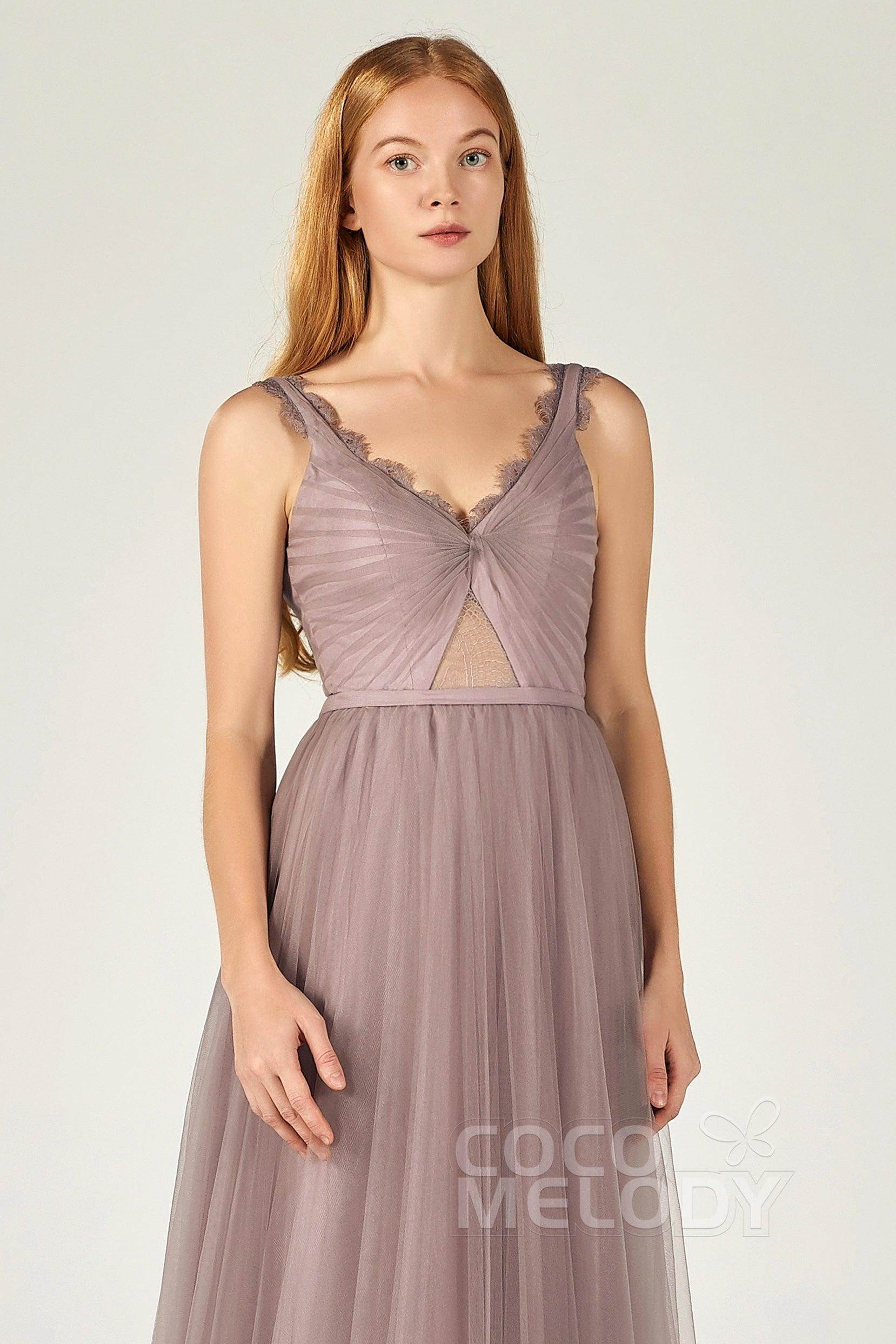 A-Line Floor Length Tulle Bridesmaid Dress CB0380