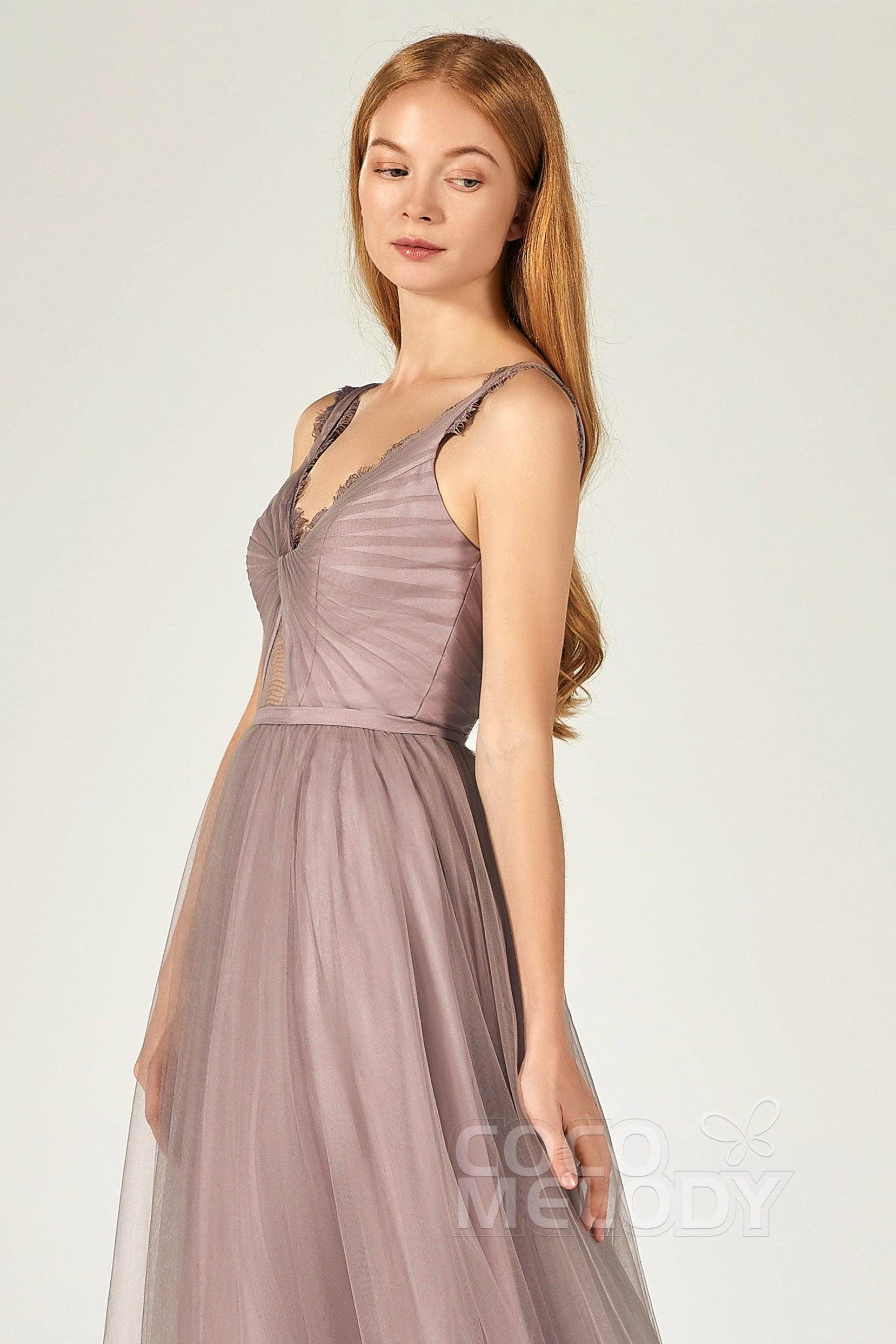 A-Line Floor Length Tulle Bridesmaid Dress CB0380