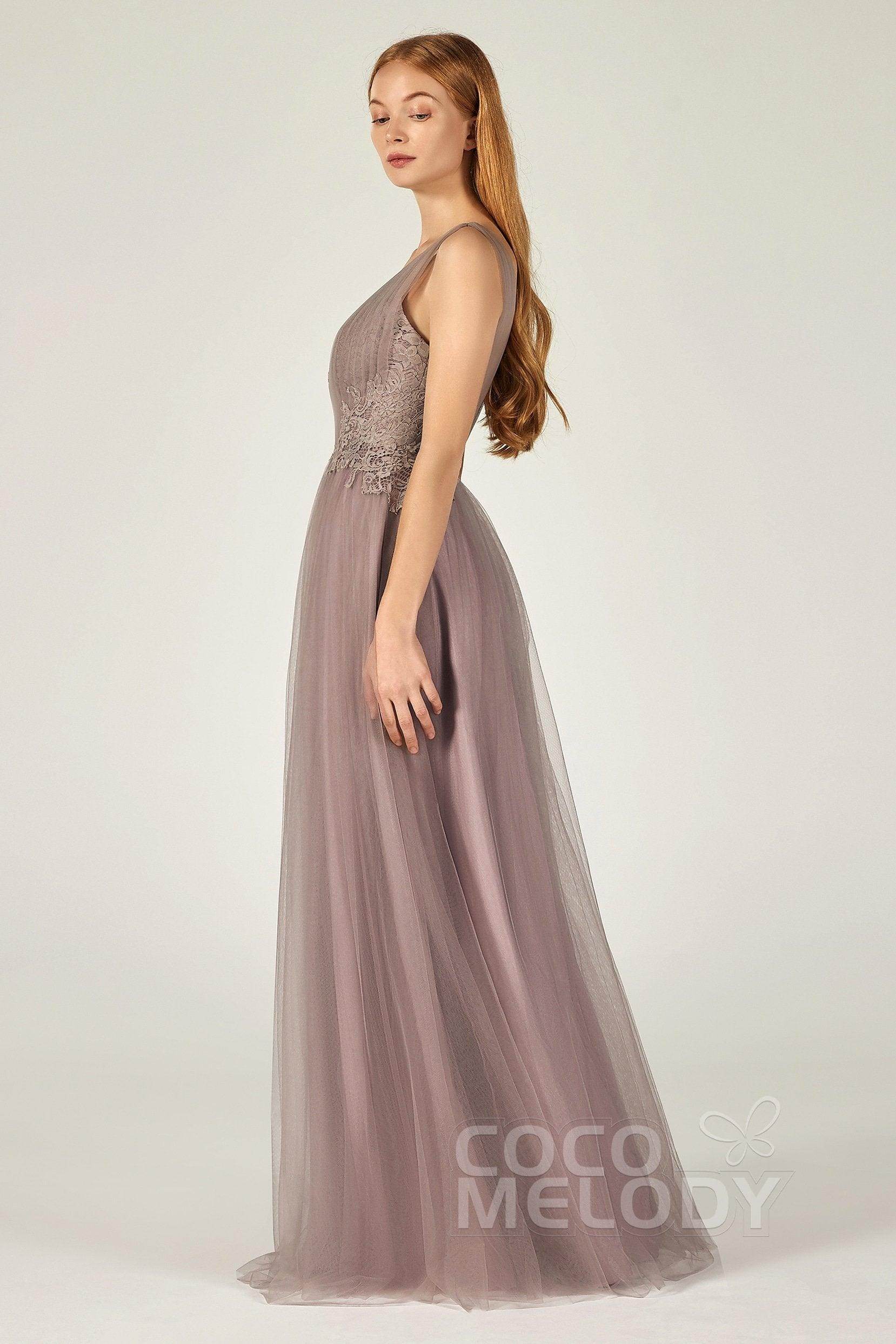 A-Line Floor Length Tulle/Lace Bridesmaid Dress CB0381
