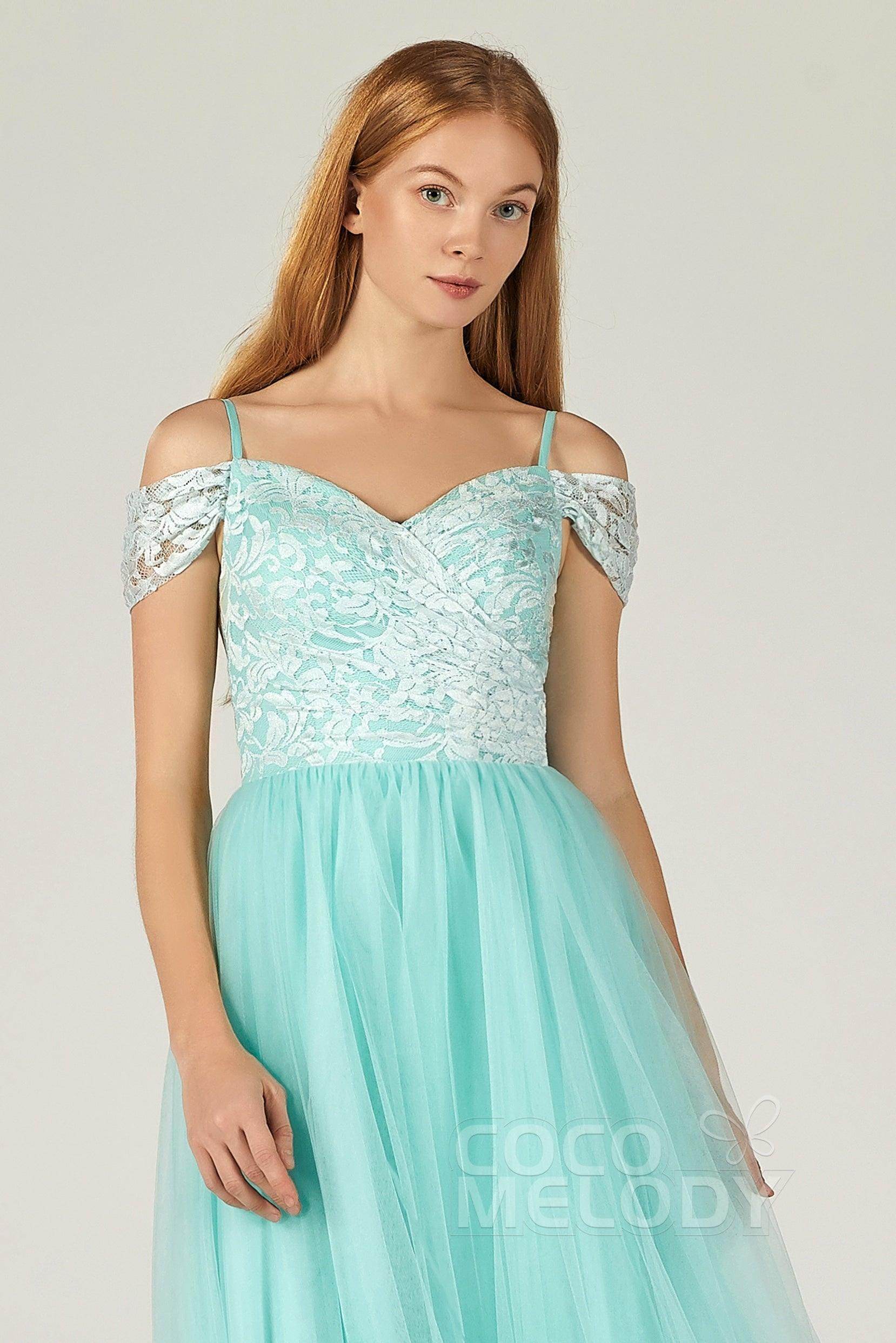 A-Line Floor Length Tulle Lace Bridesmaid Dress CB0384
