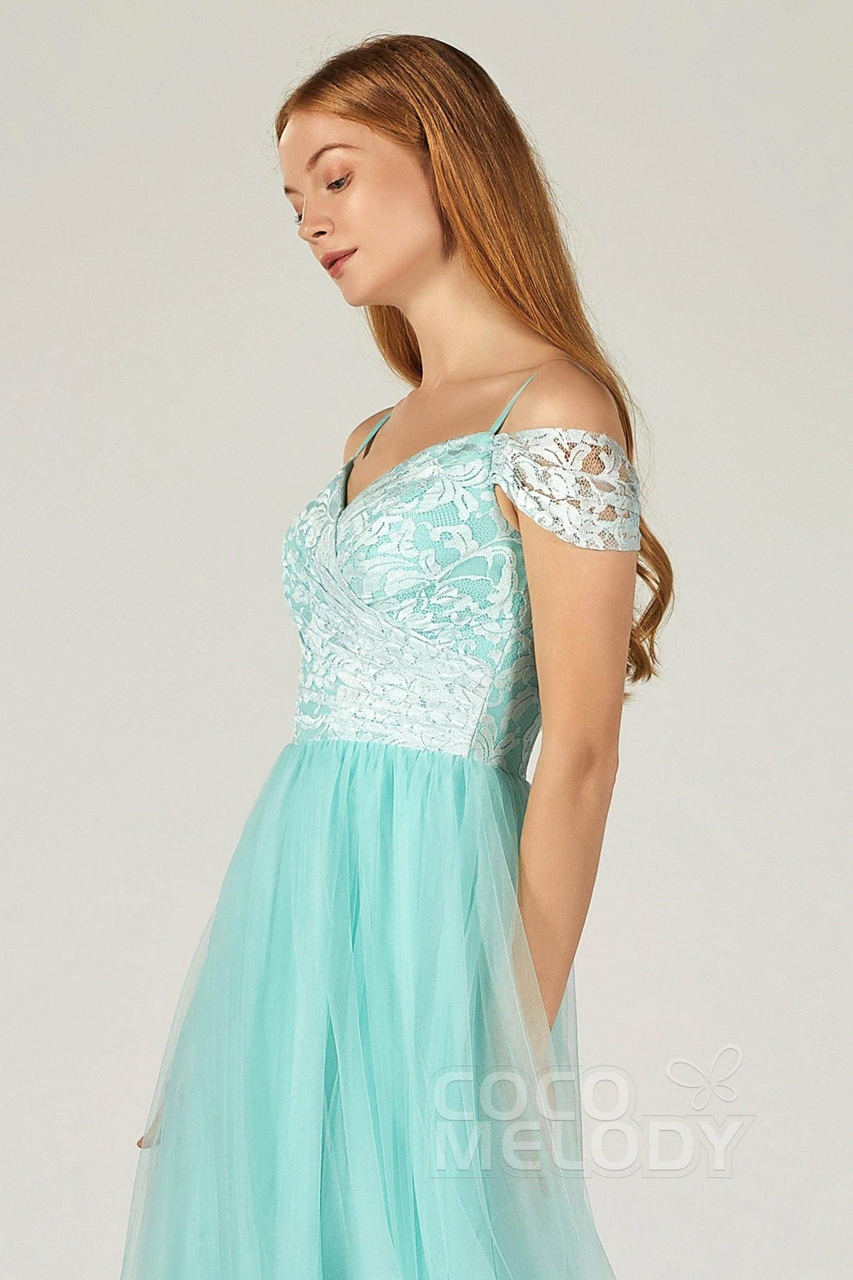 A-Line Floor Length Tulle Lace Bridesmaid Dress CB0384