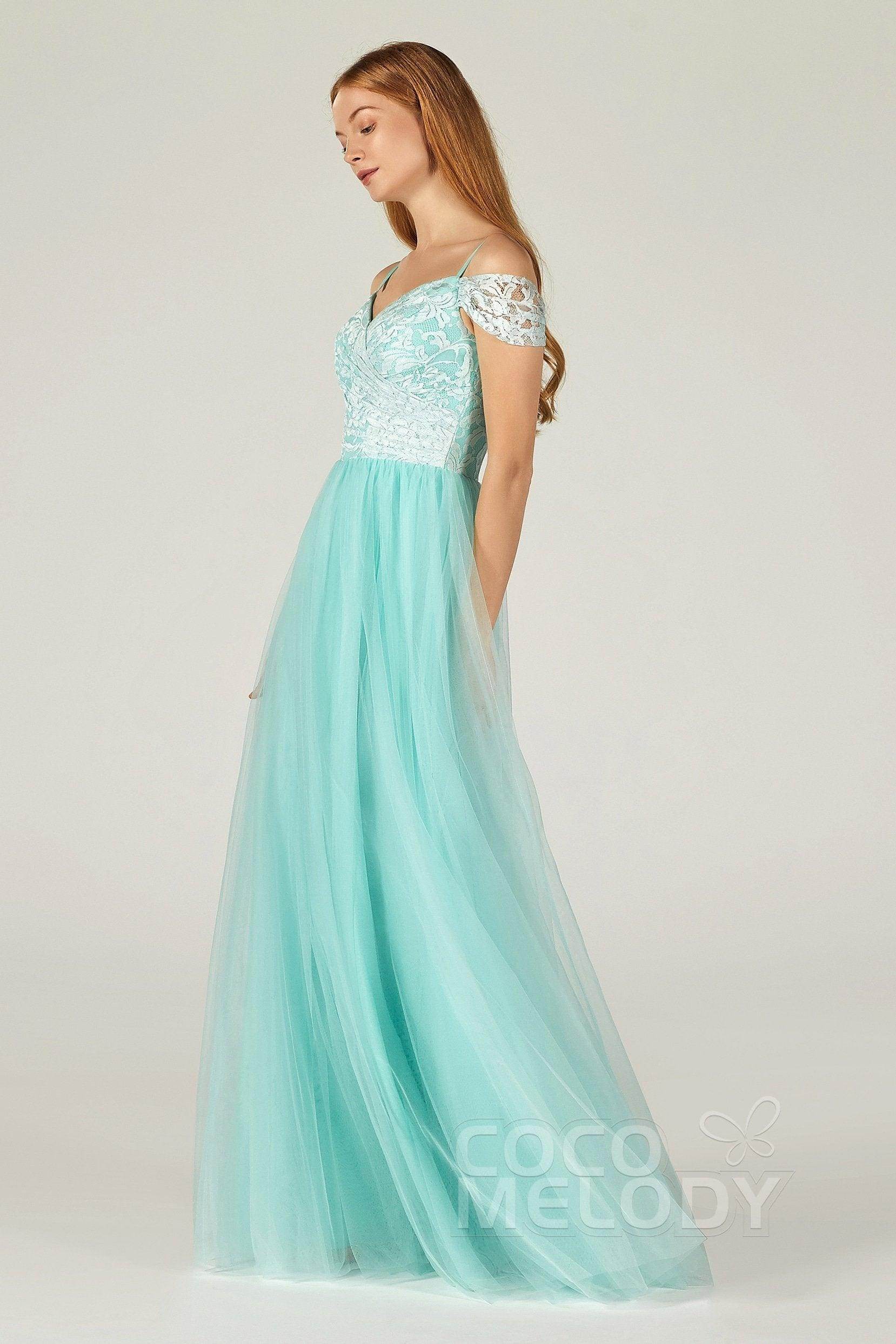 A-Line Floor Length Tulle Lace Bridesmaid Dress CB0384