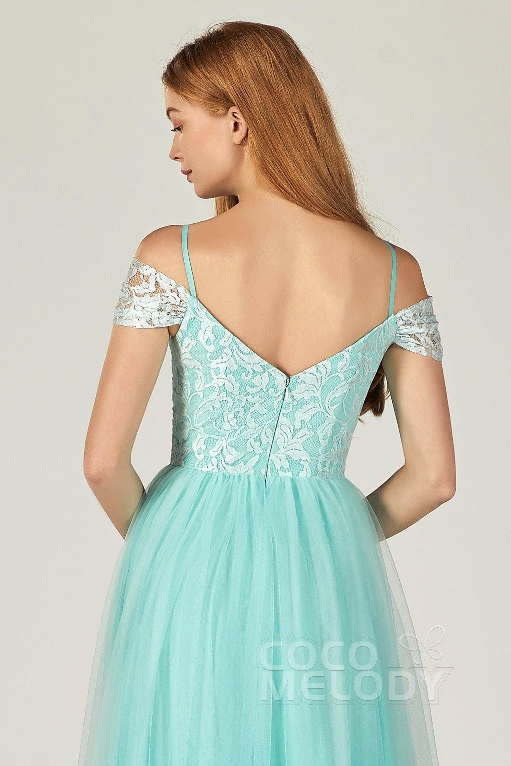 A-Line Floor Length Tulle Lace Bridesmaid Dress CB0384