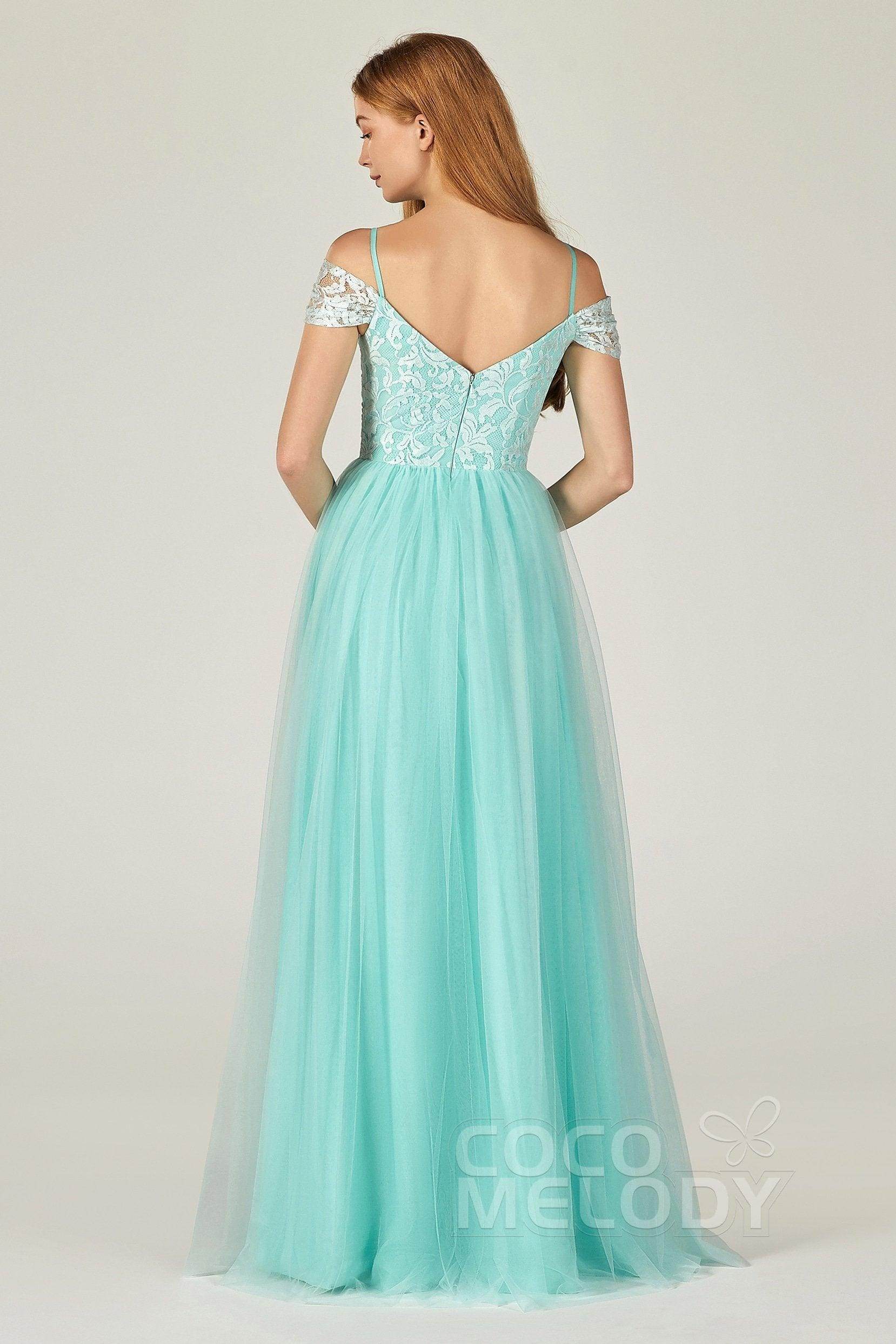 A-Line Floor Length Tulle Lace Bridesmaid Dress CB0384