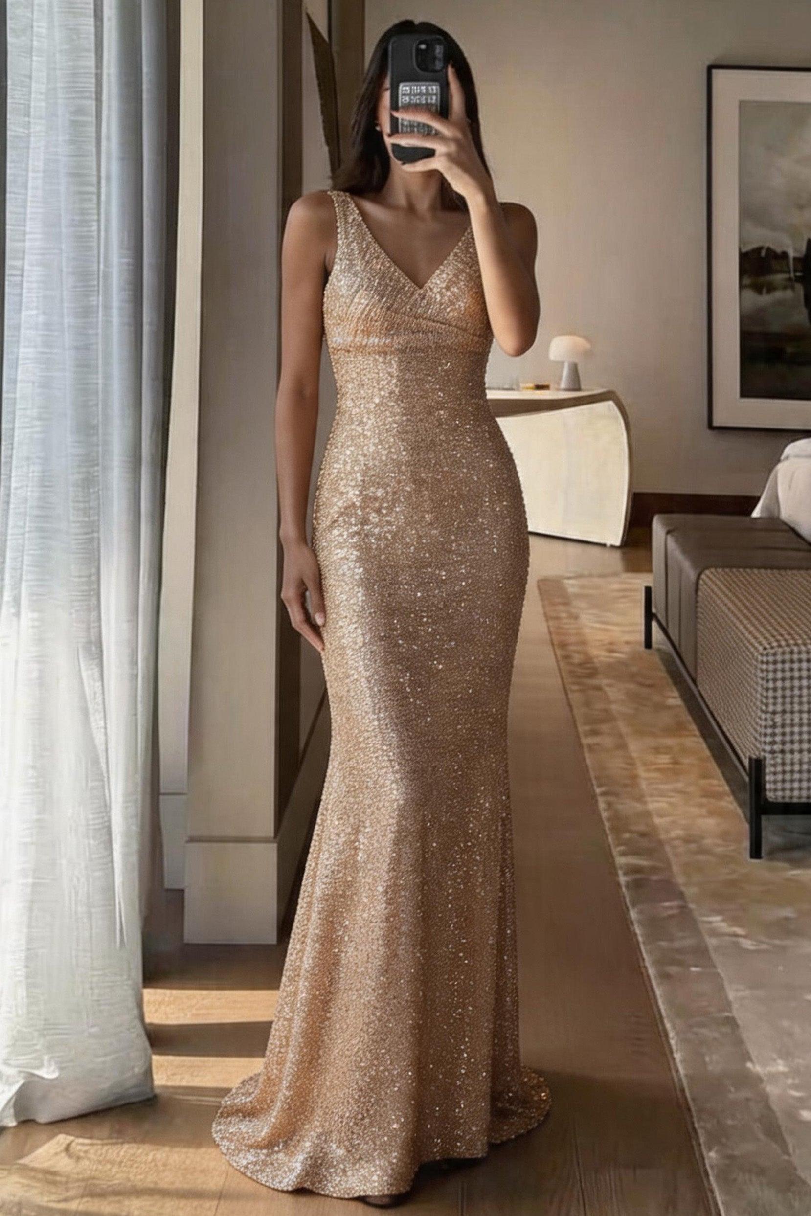 Sheath-Column Floor Length Sequined Dress CB0404