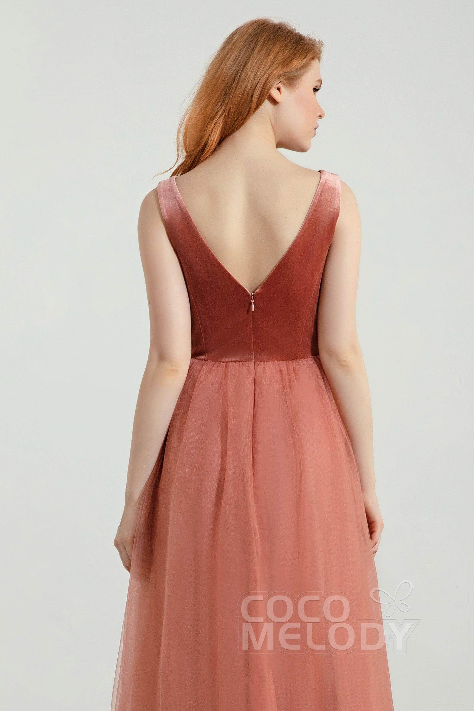 A-Line Floor Length Velvet/Tulle Bridesmaid Dress Formal Dresses CB0431