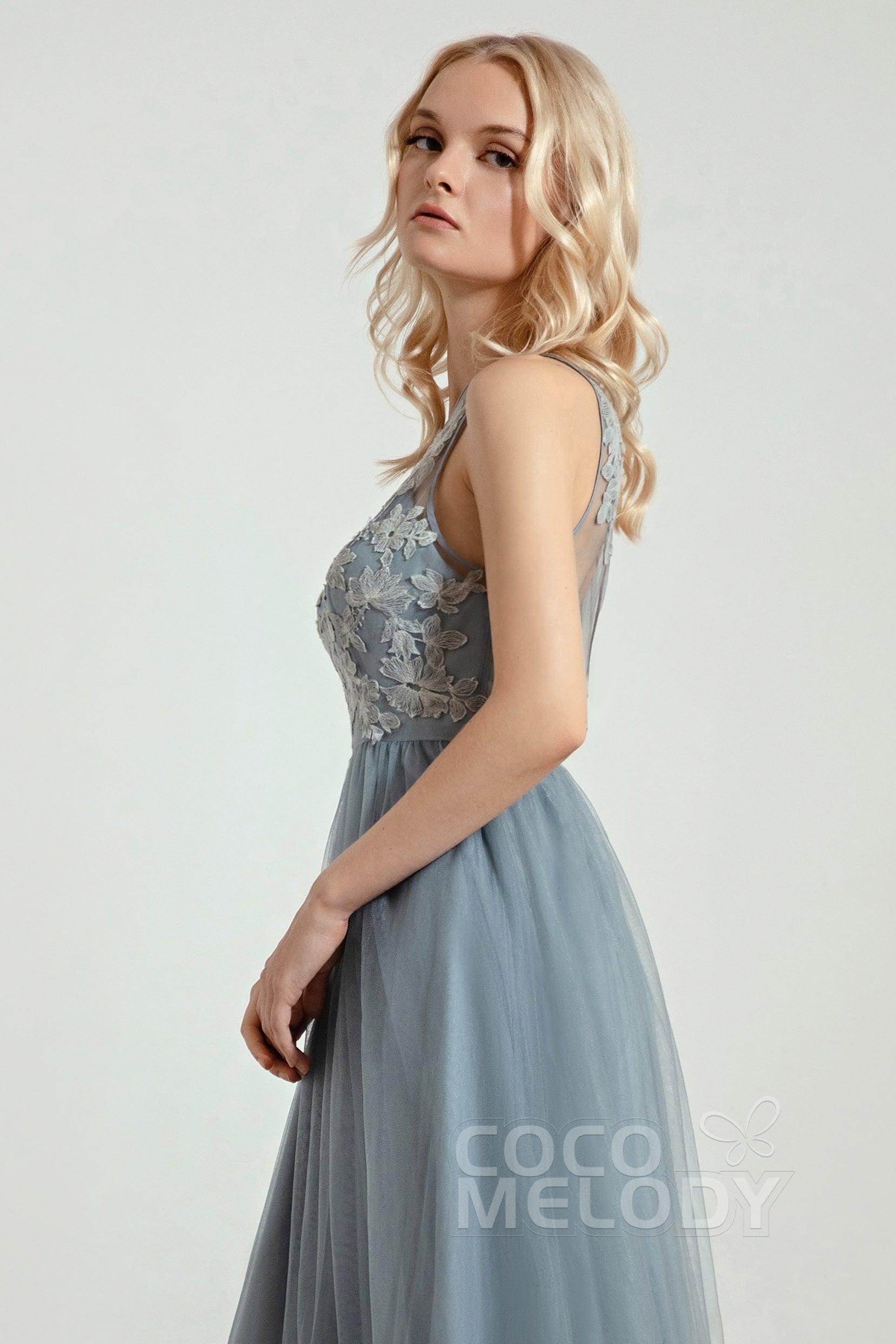 A-Line Floor Length Tulle/Lace Bridesmaid Dress CB0435