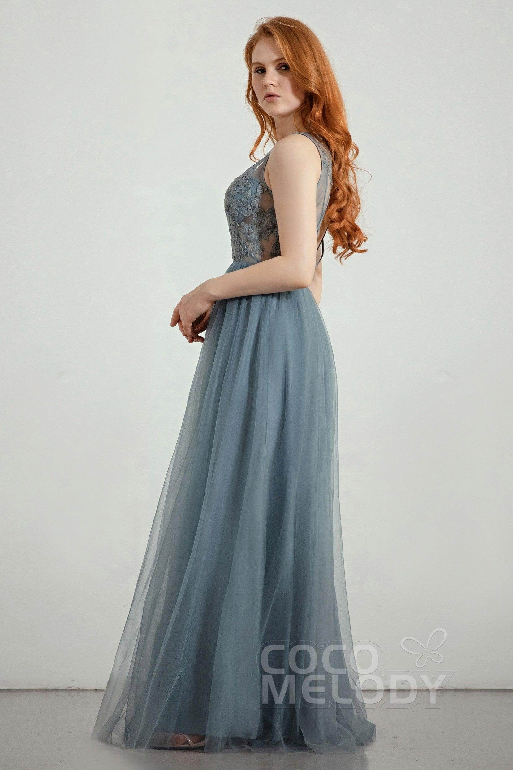 A-Line Floor Length Tulle Lace Bridesmaid Dress CB0436