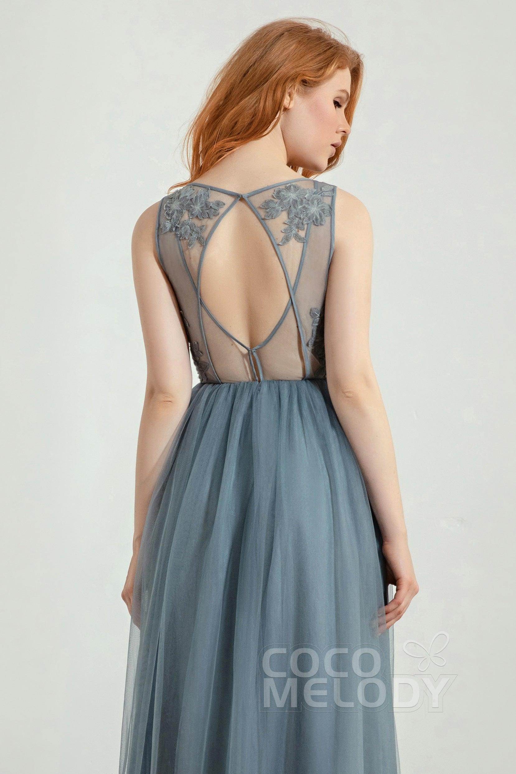 A-Line Floor Length Tulle Lace Bridesmaid Dress CB0436