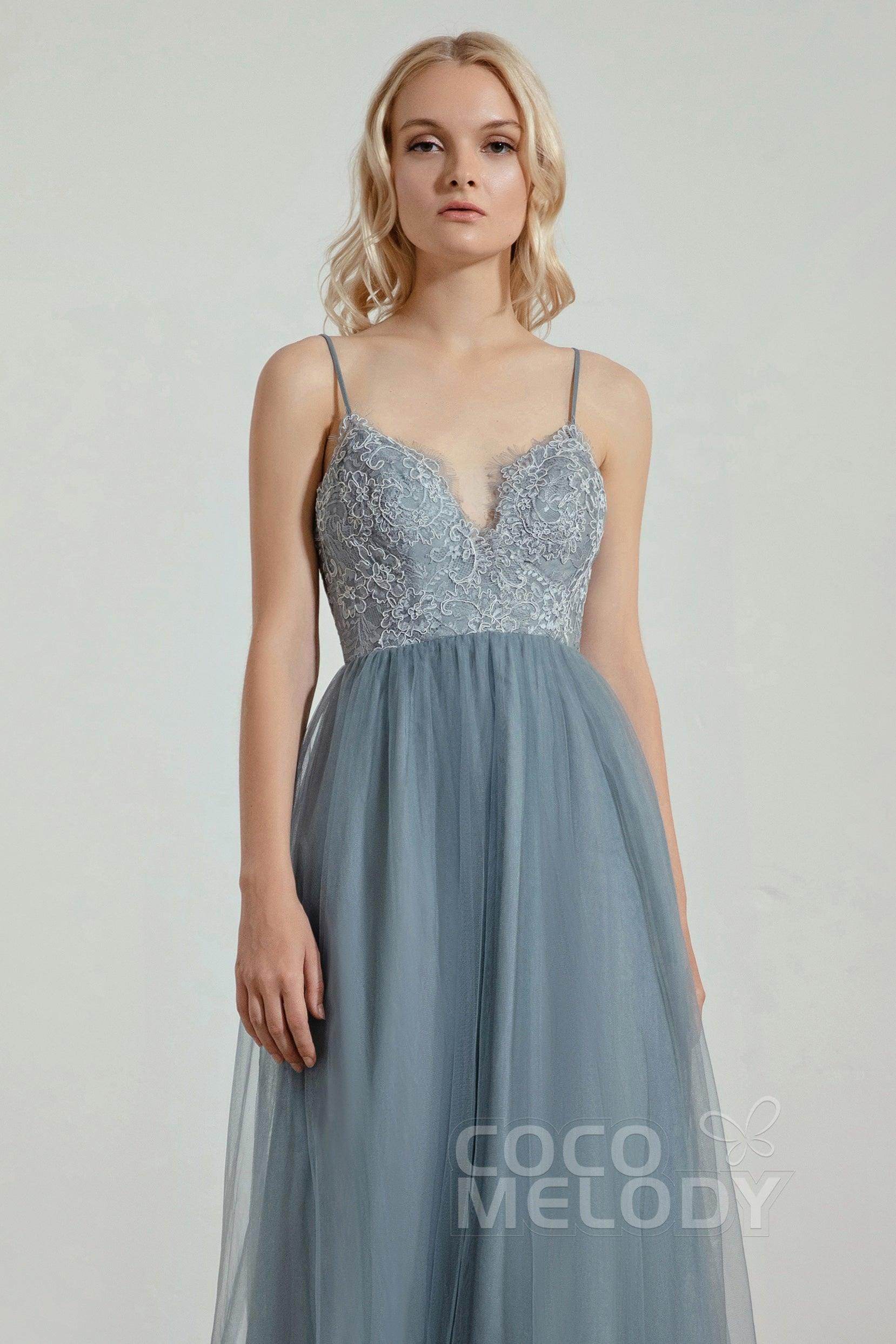 A-Line Floor Length Tulle Lace Bridesmaid Dress CB0437