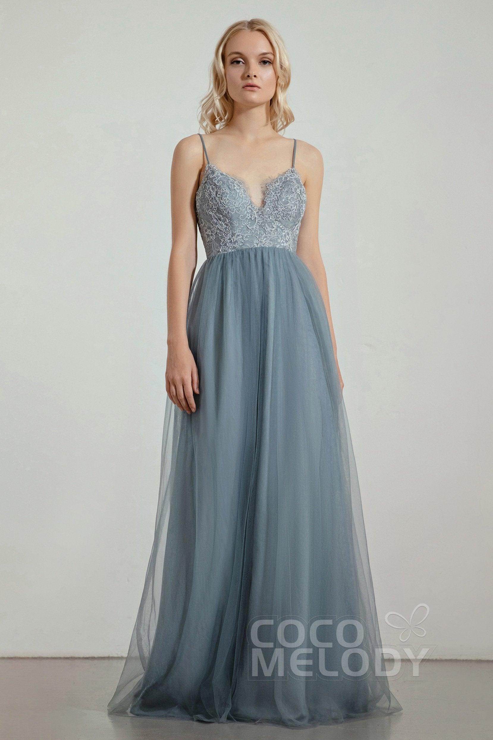 A-Line Floor Length Tulle Lace Bridesmaid Dress CB0437