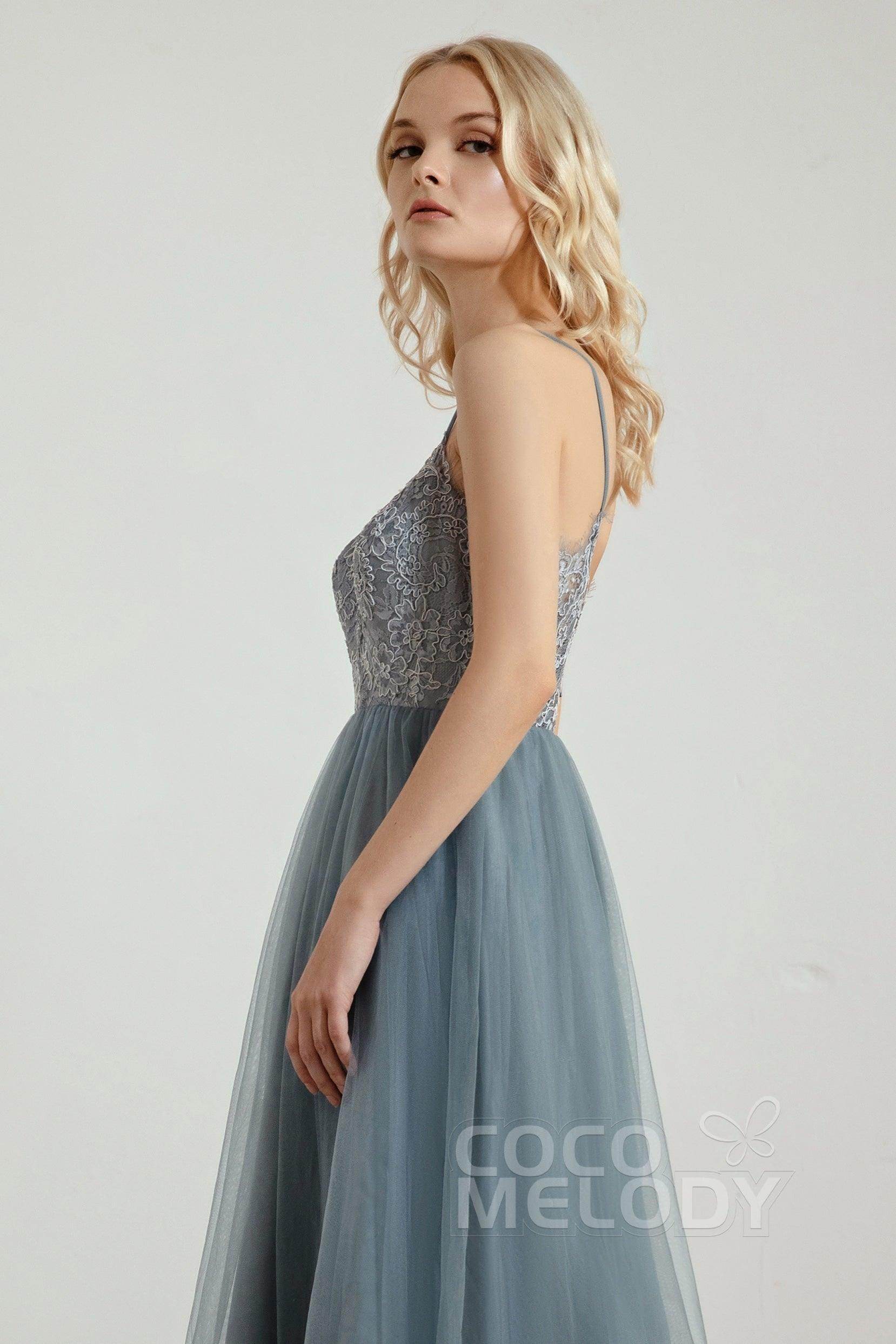 A-Line Floor Length Tulle Lace Bridesmaid Dress CB0437