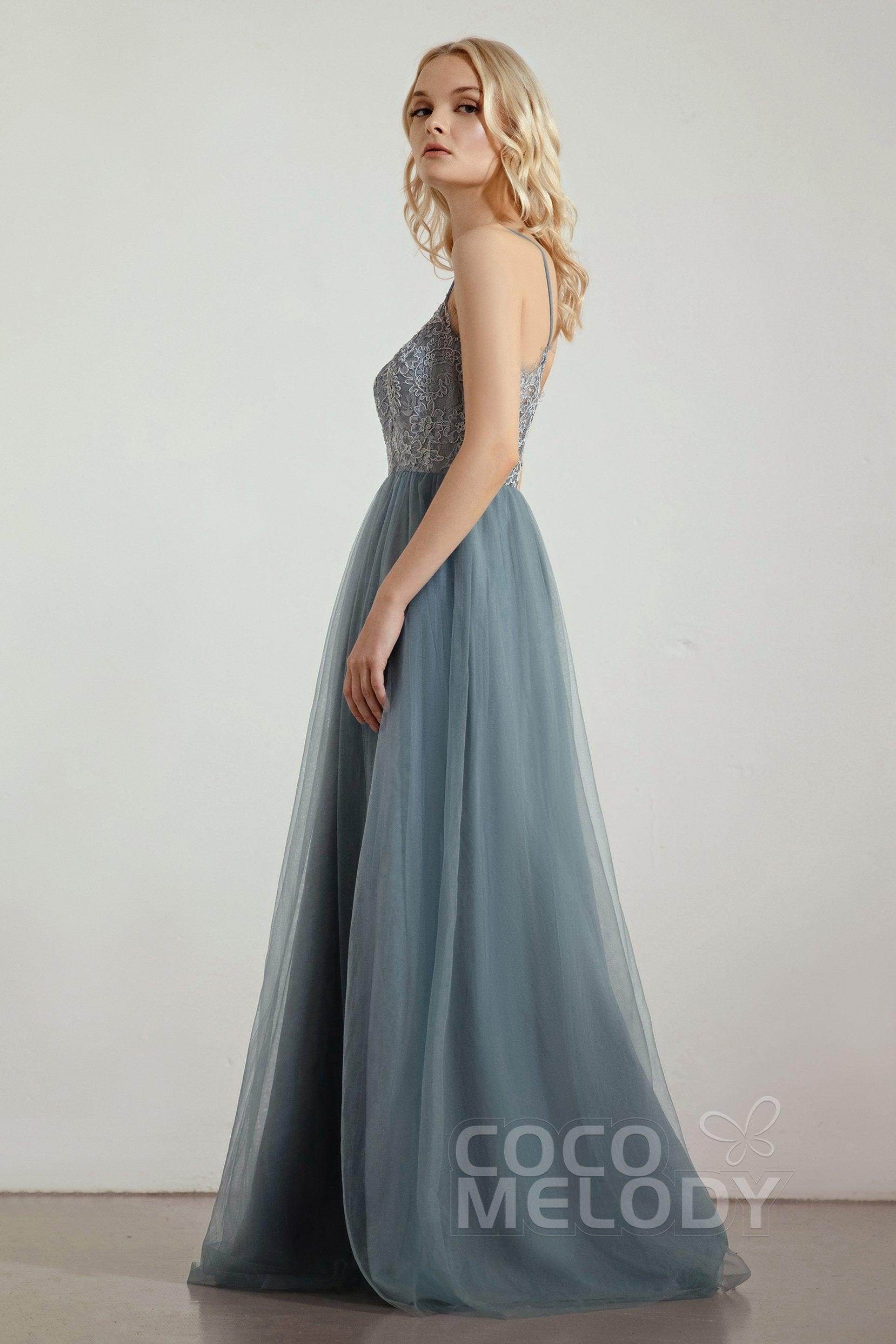 A-Line Floor Length Tulle Lace Bridesmaid Dress CB0437