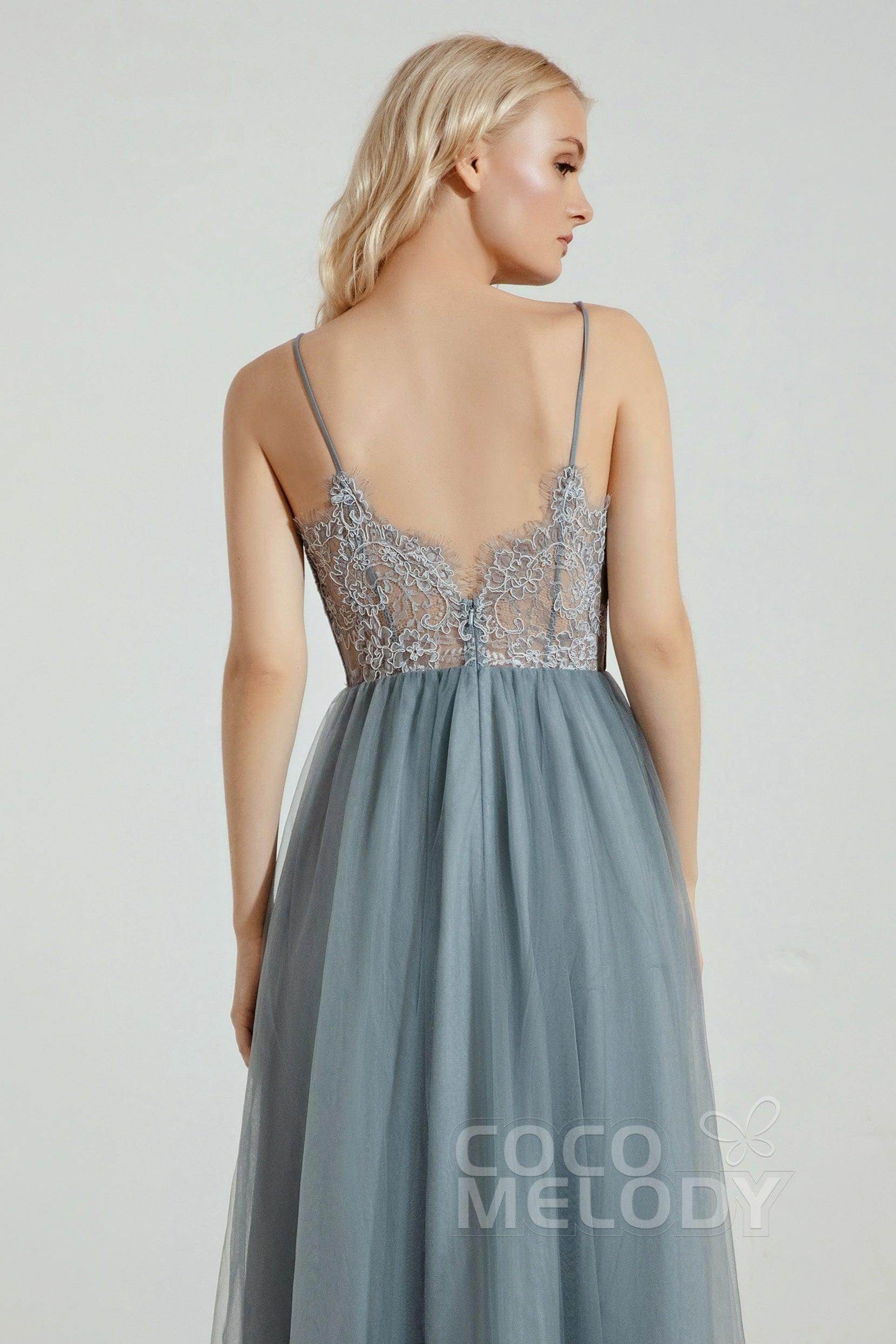 A-Line Floor Length Tulle Lace Bridesmaid Dress CB0437