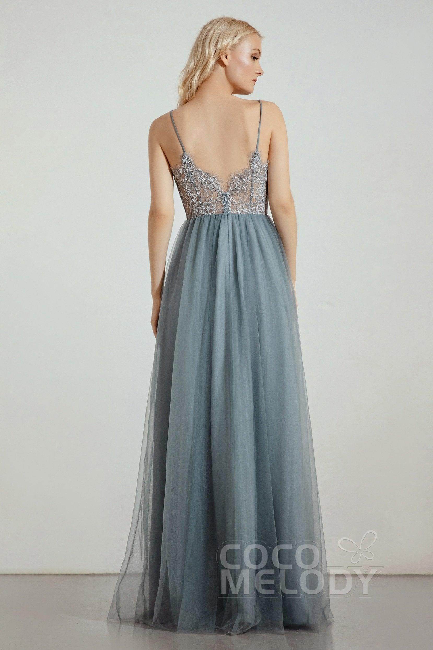 A-Line Floor Length Tulle Lace Bridesmaid Dress CB0437