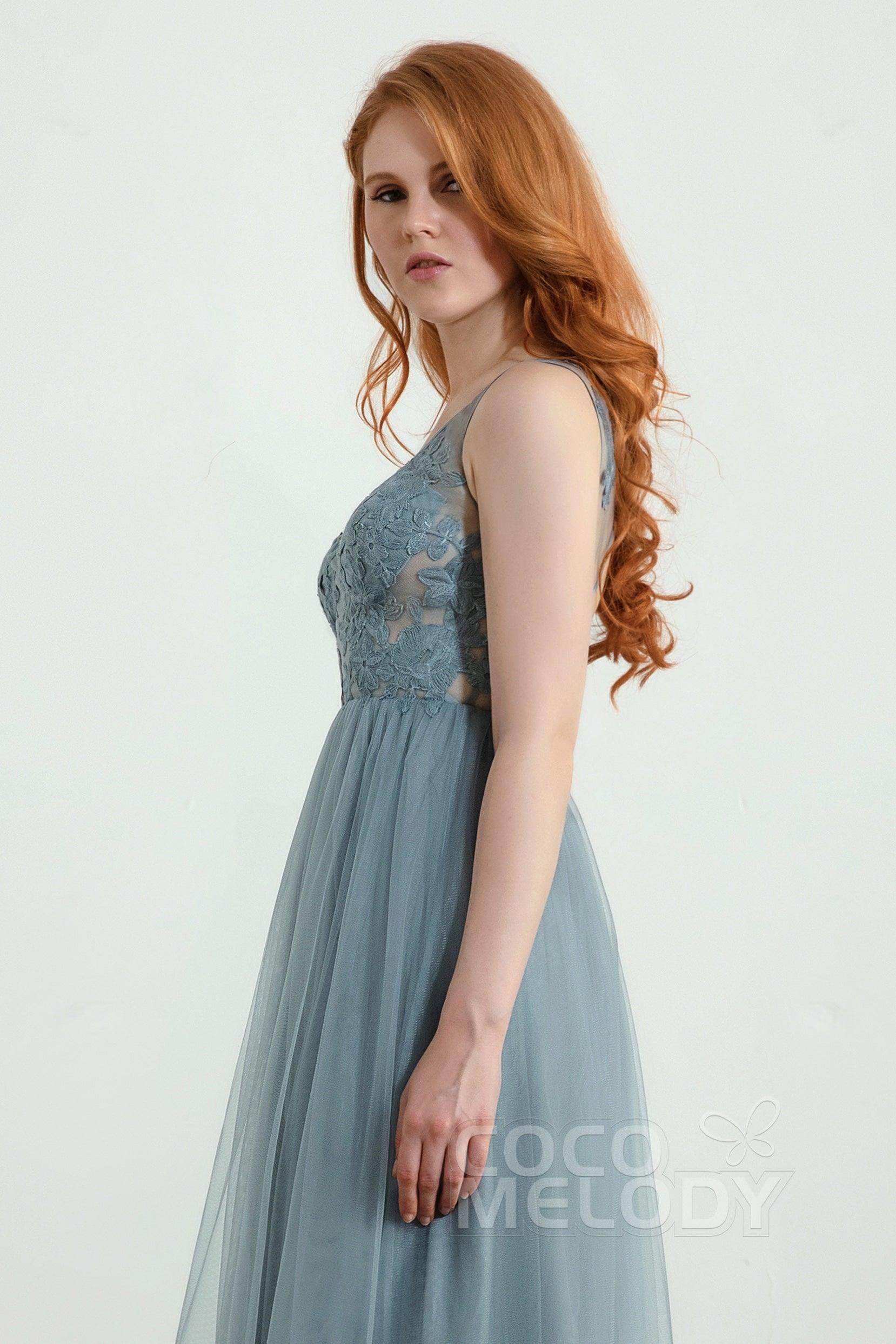 A-Line Floor Length Tulle Lace Bridesmaid Dress CB0438