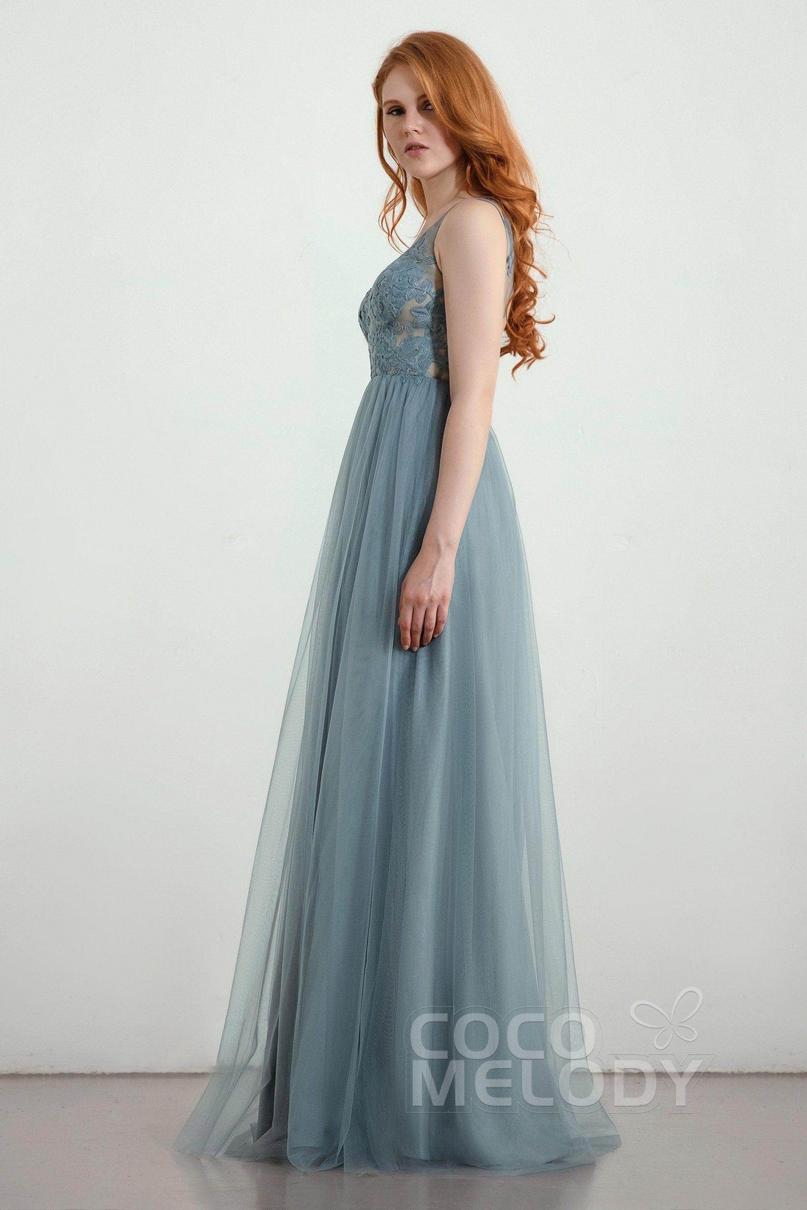 A-Line Floor Length Tulle Lace Bridesmaid Dress CB0438
