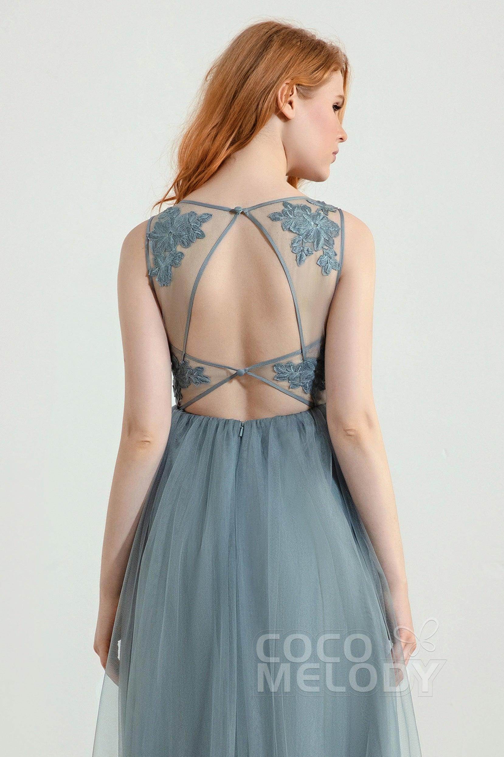 A-Line Floor Length Tulle Lace Bridesmaid Dress CB0438