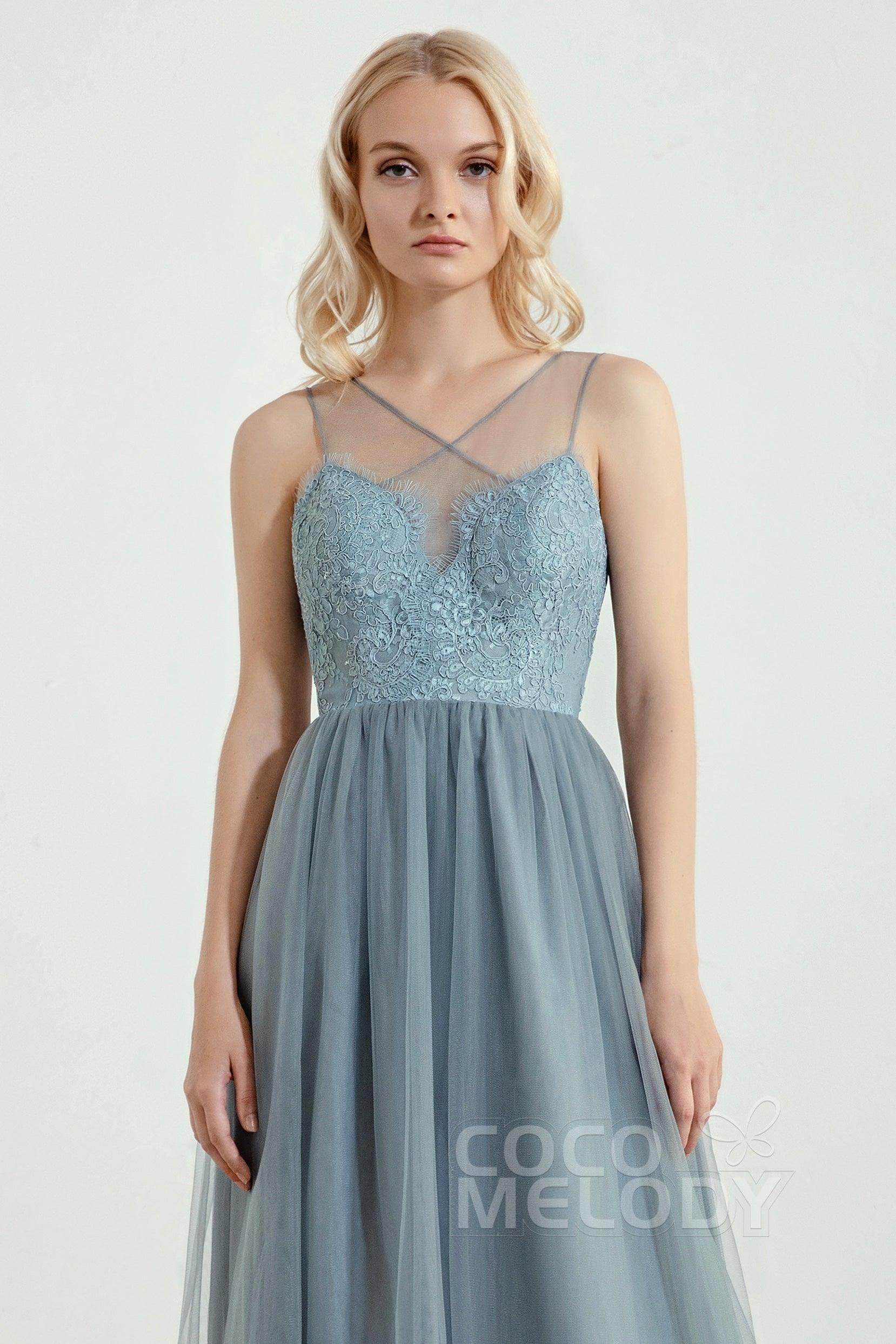 A-Line Floor Length Tulle Lace Bridesmaid Dress CB0439