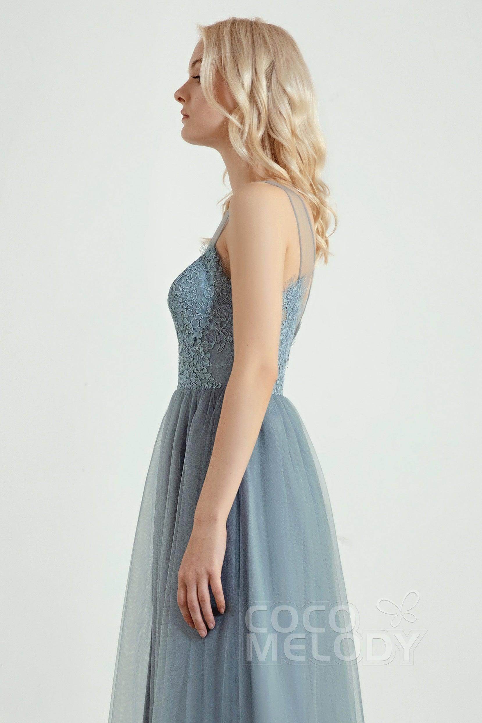 A-Line Floor Length Tulle Lace Bridesmaid Dress CB0439