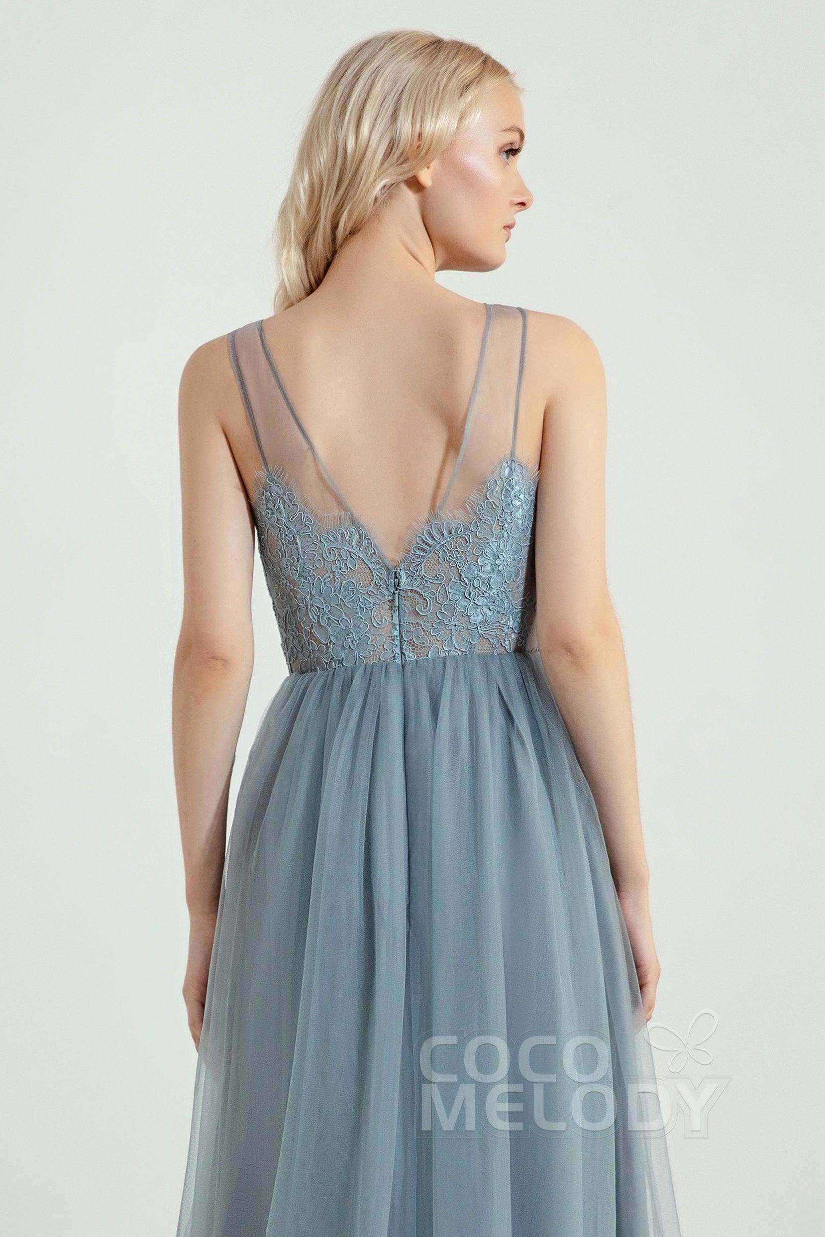 A-Line Floor Length Tulle Lace Bridesmaid Dress CB0439